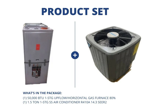 50,000 BTU 1-Stg Up/Horz Gas Furnace 80% with 1.5 Ton 1-Stg SS Air Conditioner R410A 14.3 SEER2