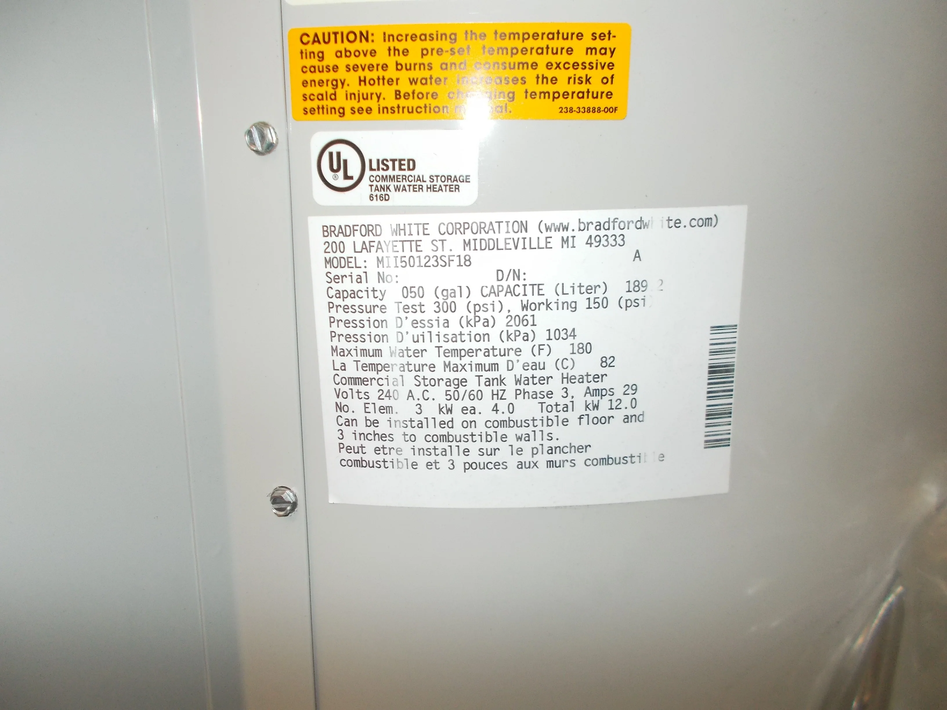 50 Gallon 'Magnum' Series Commercial Electric Water Heater, 240/50-60/3 Amps 29 - Image 4