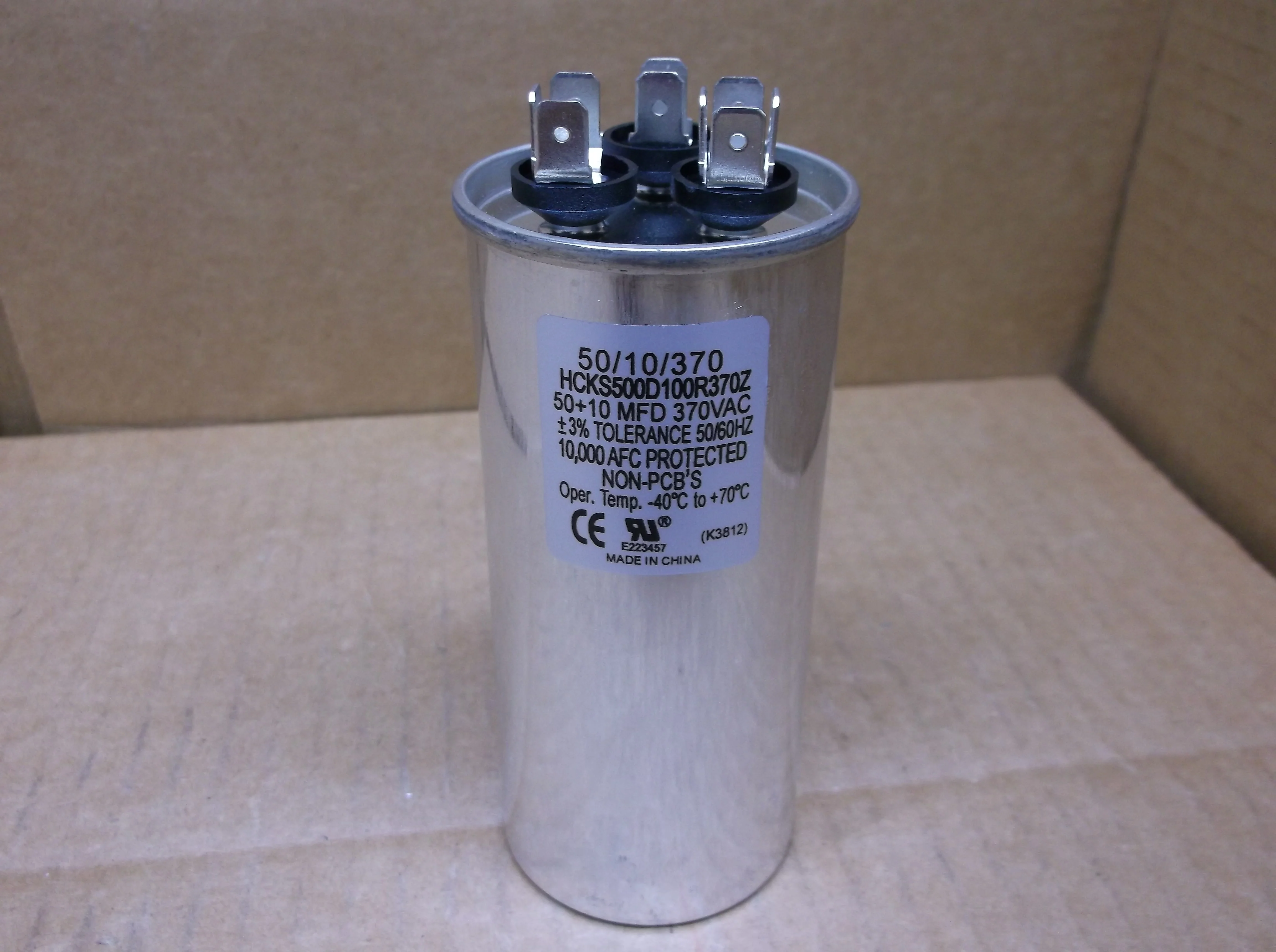50+10 MFD x 370 VAC Round Dual Run Capacitor - Image 4