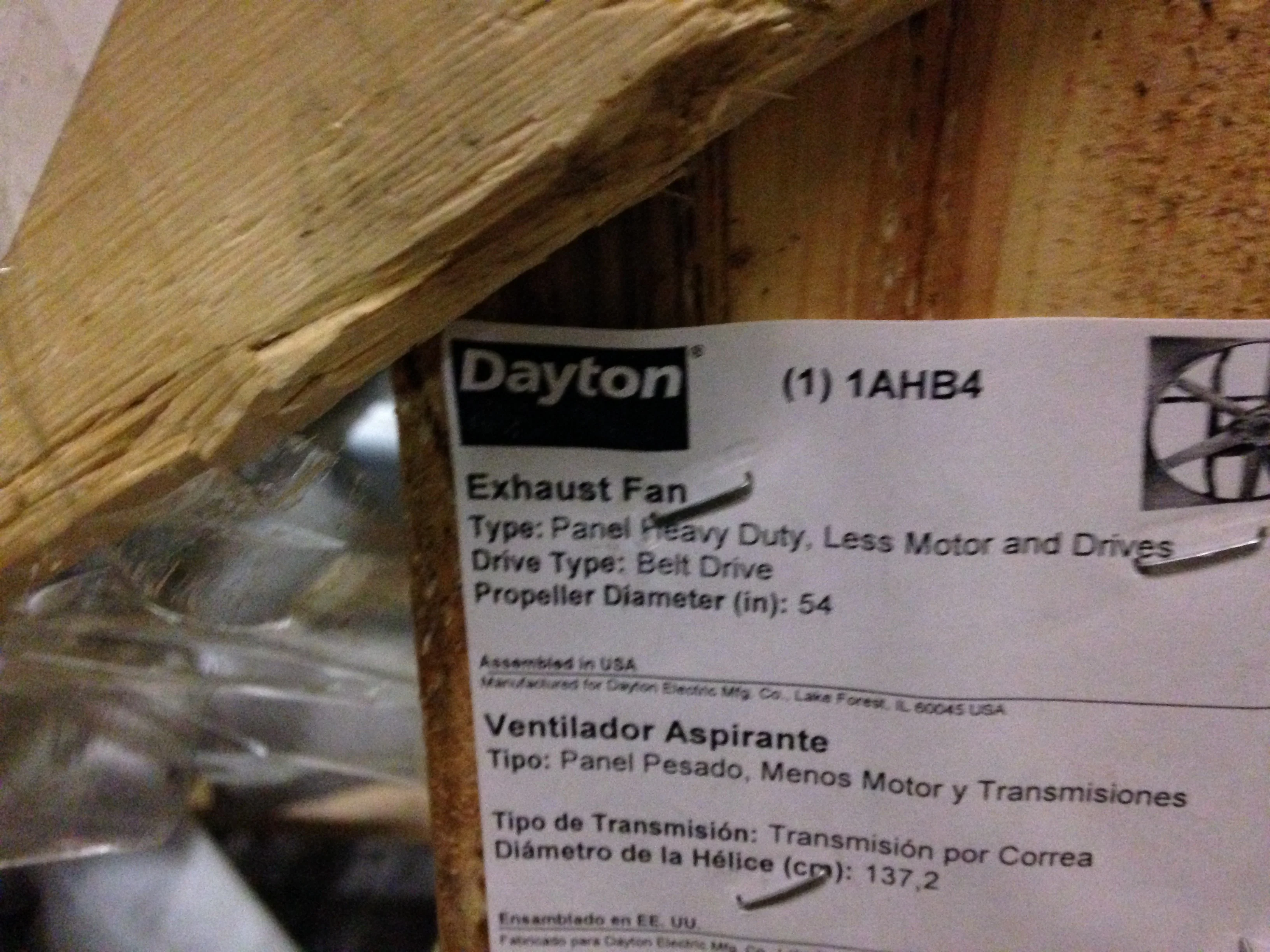 54 DIA Heavy Duty Belt Drive Exhaust Fan - Less Drive Package" - Image 6