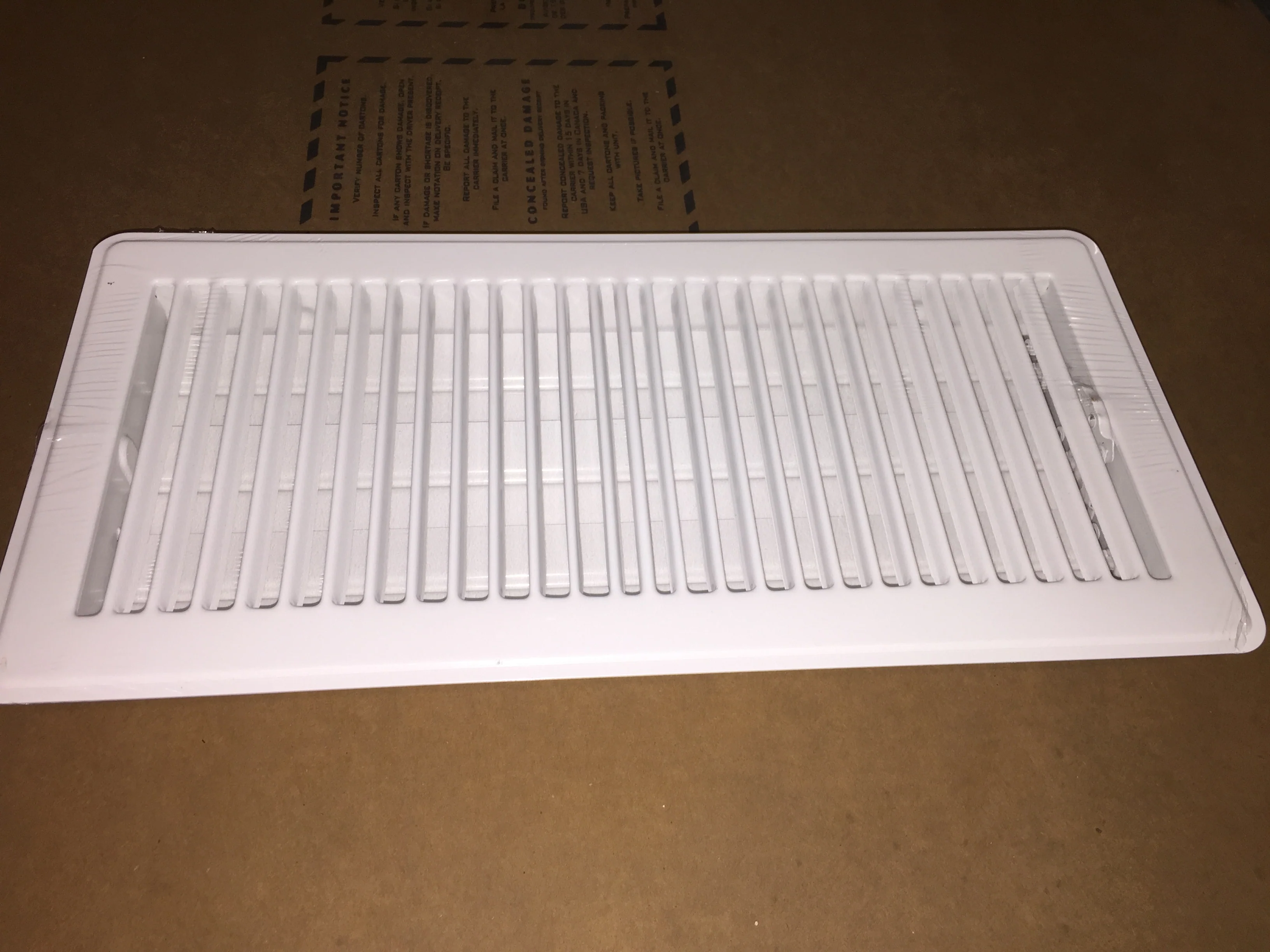6" X 14" WHITE STEEL STAMPED FLOOR REGISTER/W TOE OPERATED MULTI-LOUVER DAMPER