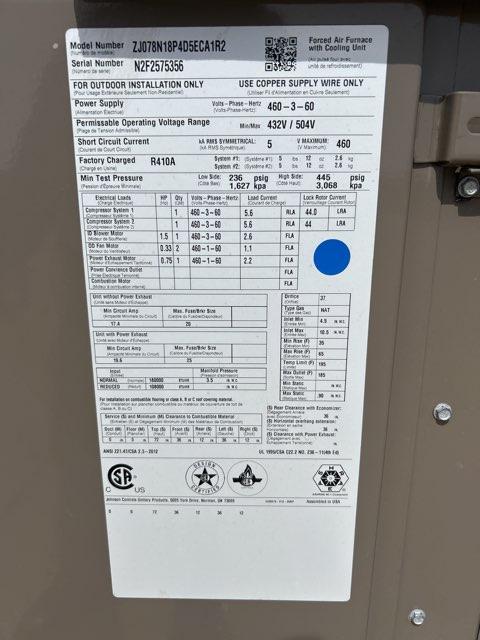 6.5 Ton Two-Stage Convertible Natural Gas/Electric Packaged Unit, 11.8 EER, 460/60/3, R410A - Image 3