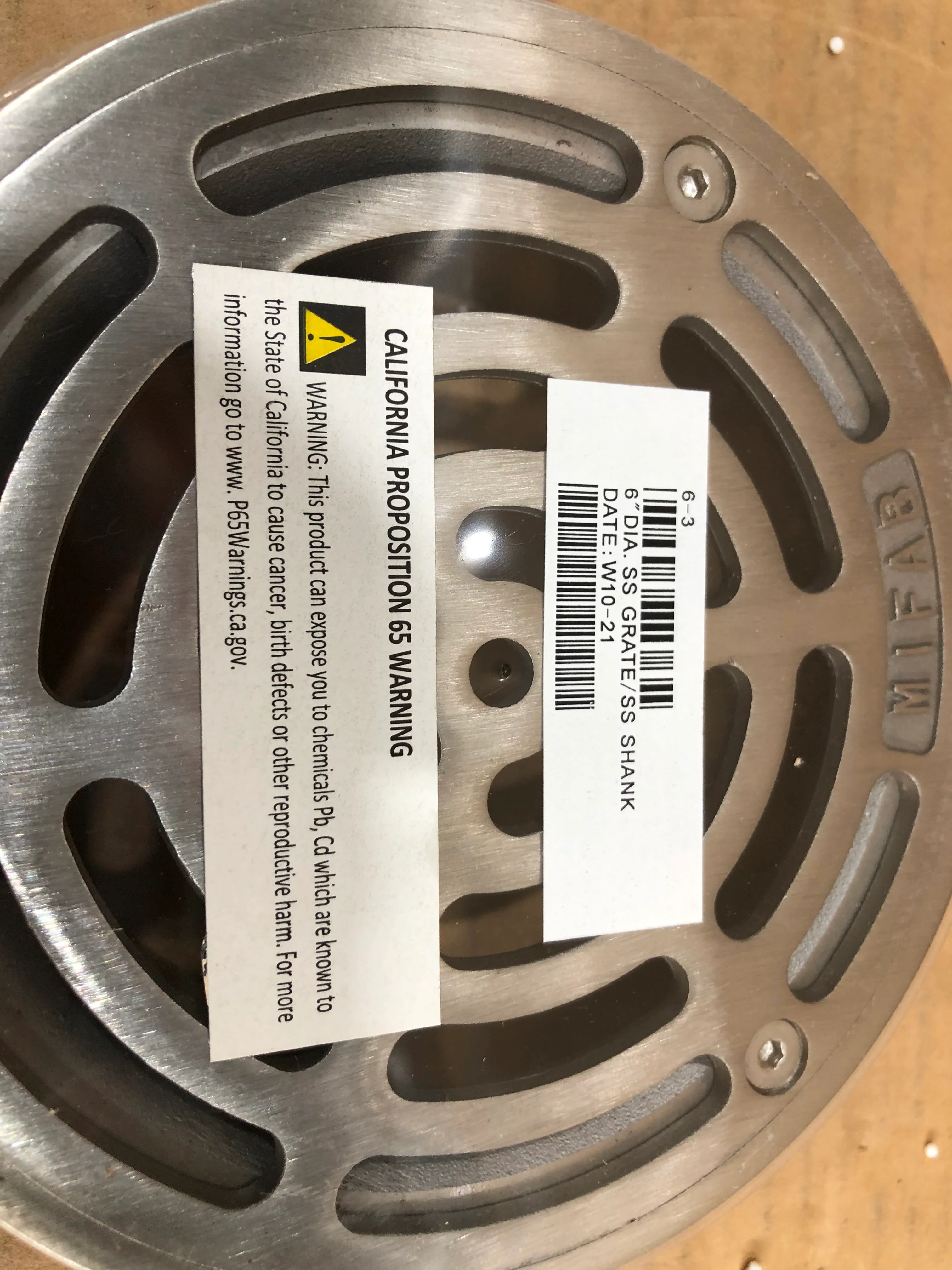 6 Inch Dia. Stainless Steel Grate And Shank