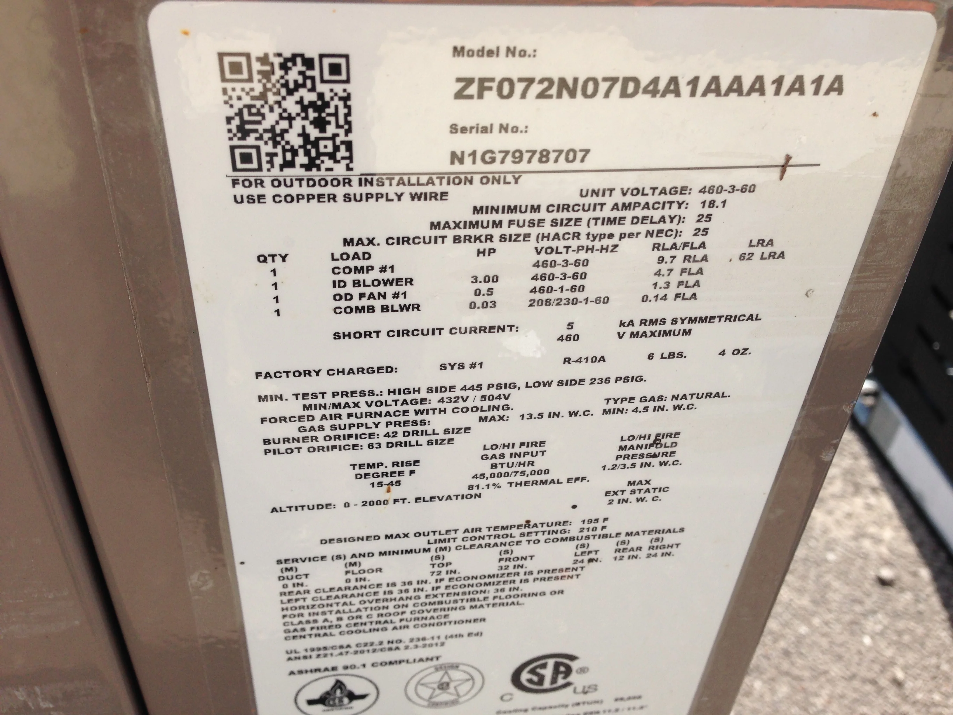 6 Ton 2 Stage Convertible Natural Gas/Electric Packaged Unit, 11.0 EER 80% 460/60/3 R-410A - Image 2