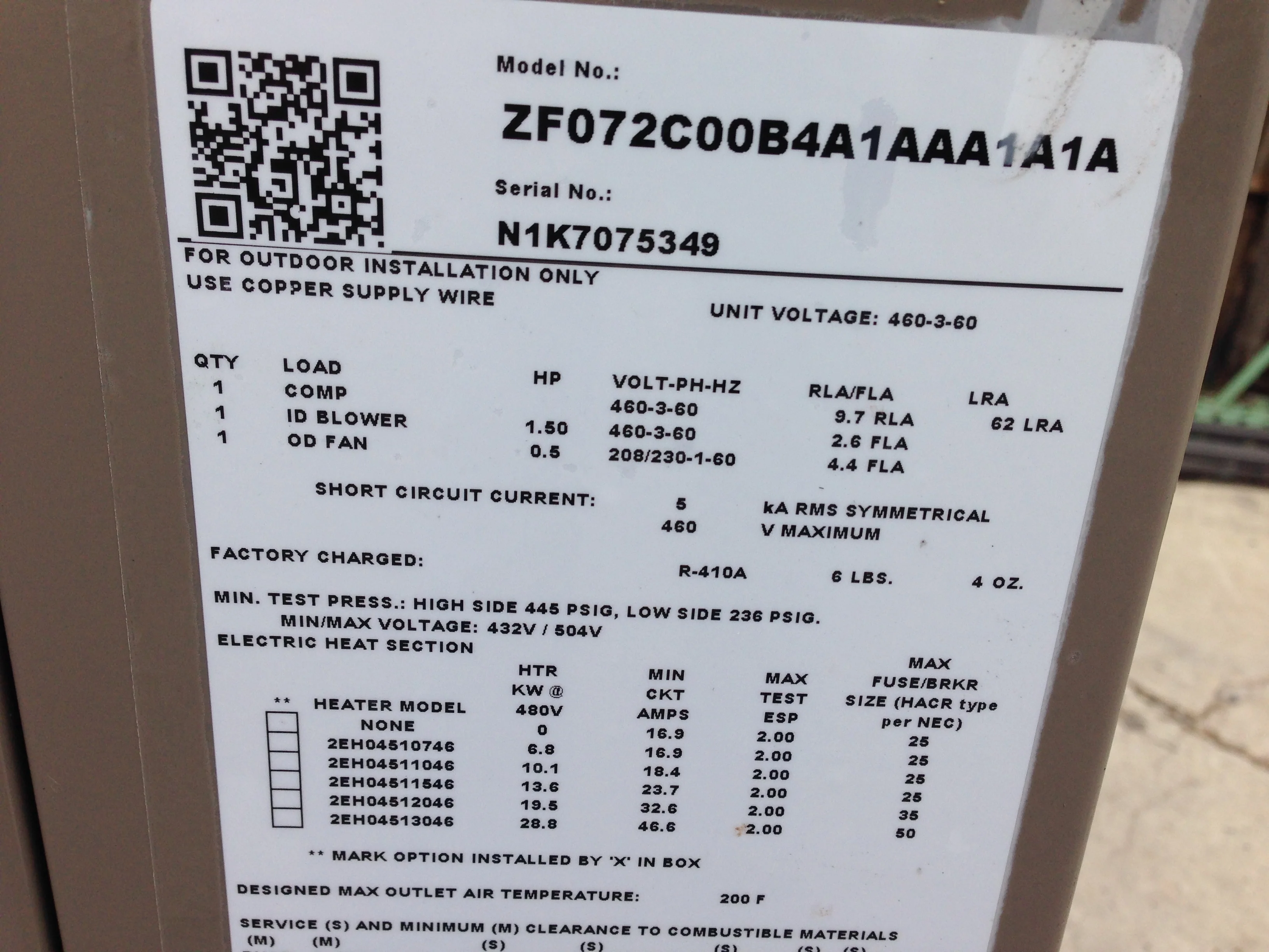 6 Ton Convertible Packaged Air Conditioning Unit, 11.2 EER 460/60/3 R-410A - Image 3