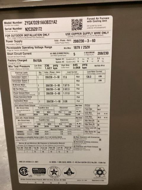 6 Ton Two-Stage Convertible Natural Gas/Electric Packaged Unit, 12 EER, 208-230/60/3, R410A - Image 5