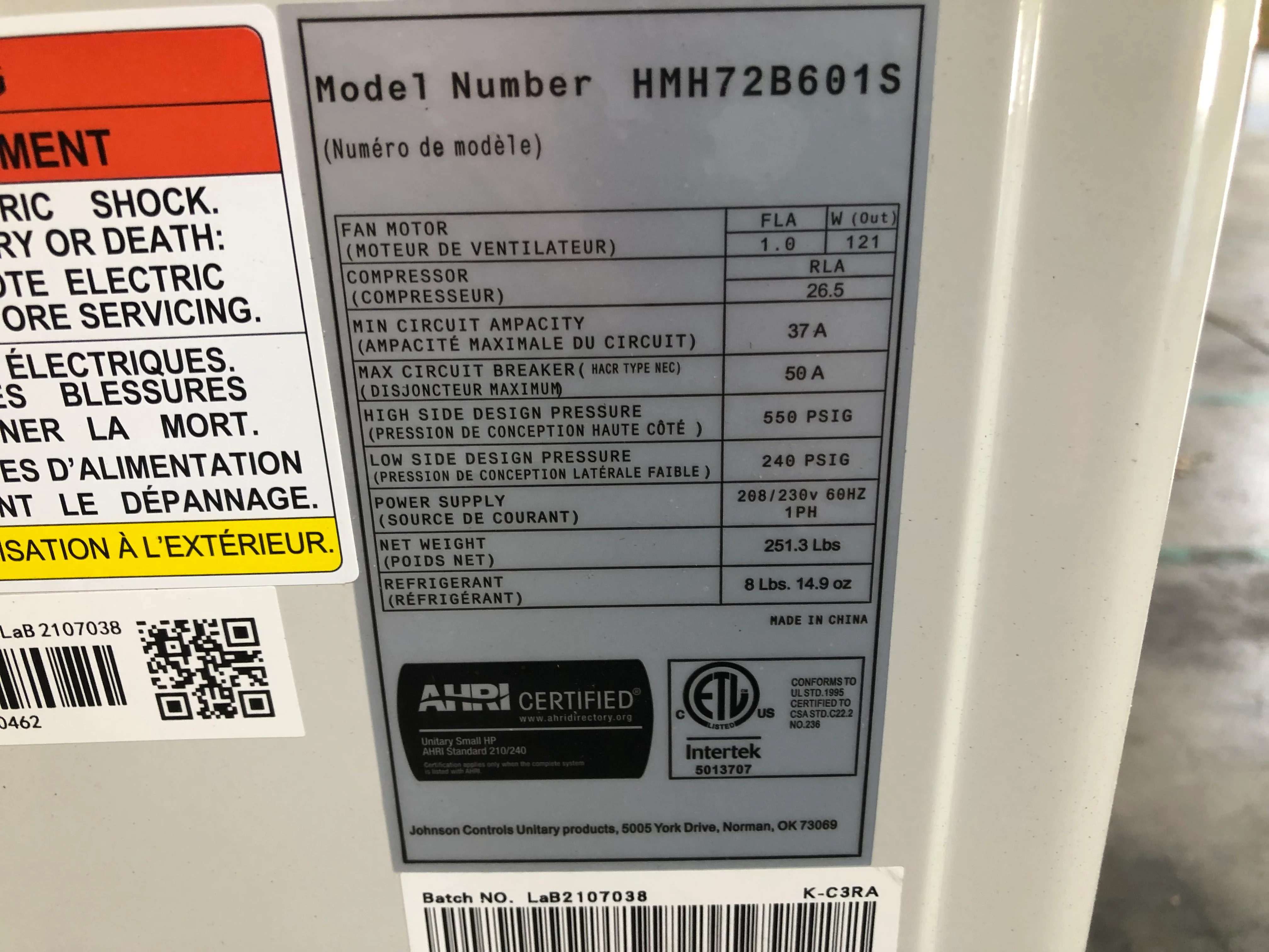 60,000 Btu Mini-Split DC Inverter Outdoor Heat Pump, 208-230/60/1 Seer 17, R-410A - Image 3
