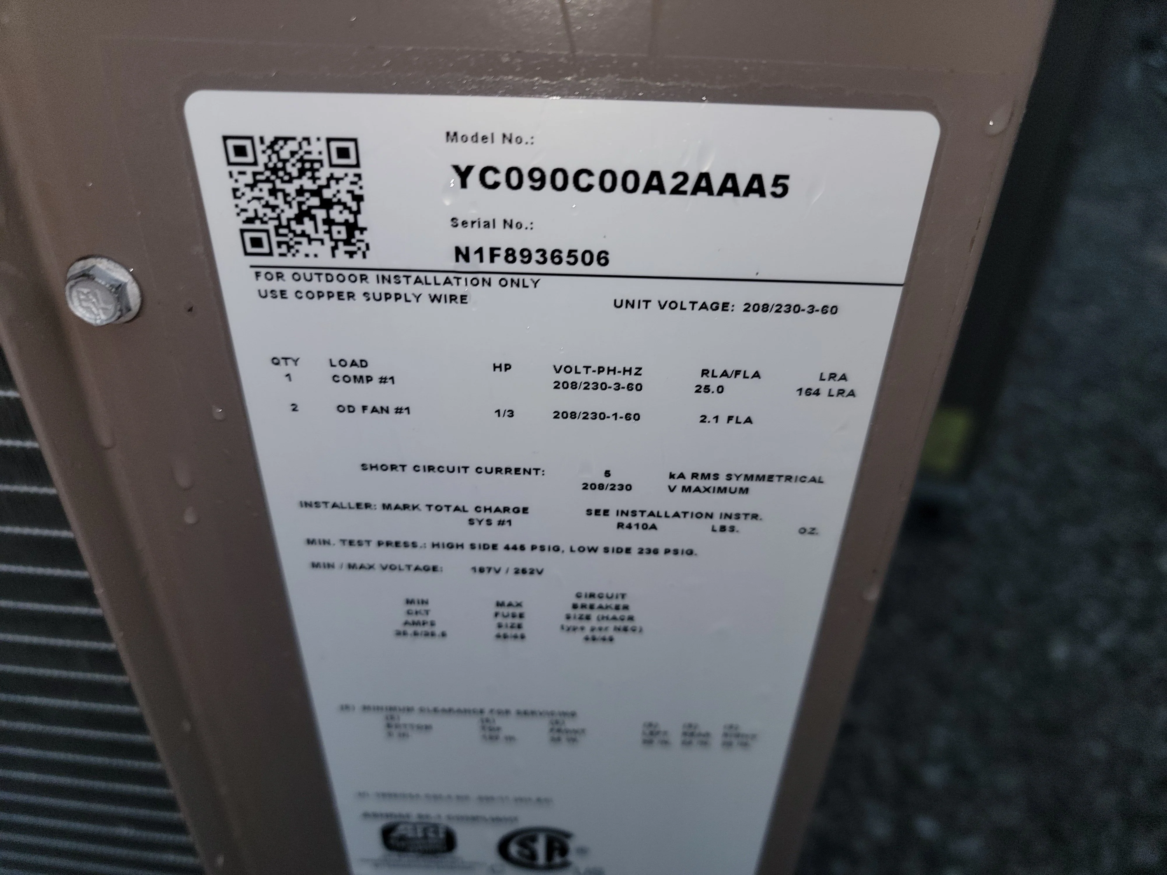 7.5 Ton Split System Air Conditioner, 208-230/60/3 R-410A - Image 2