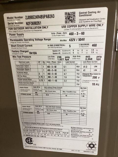 7.5 Ton 2-Stg Convertible Packaged Air Conditioning Unit W/ 24 Kw Heat, 12.2 EER, 460/60/3, R410A - Image 5