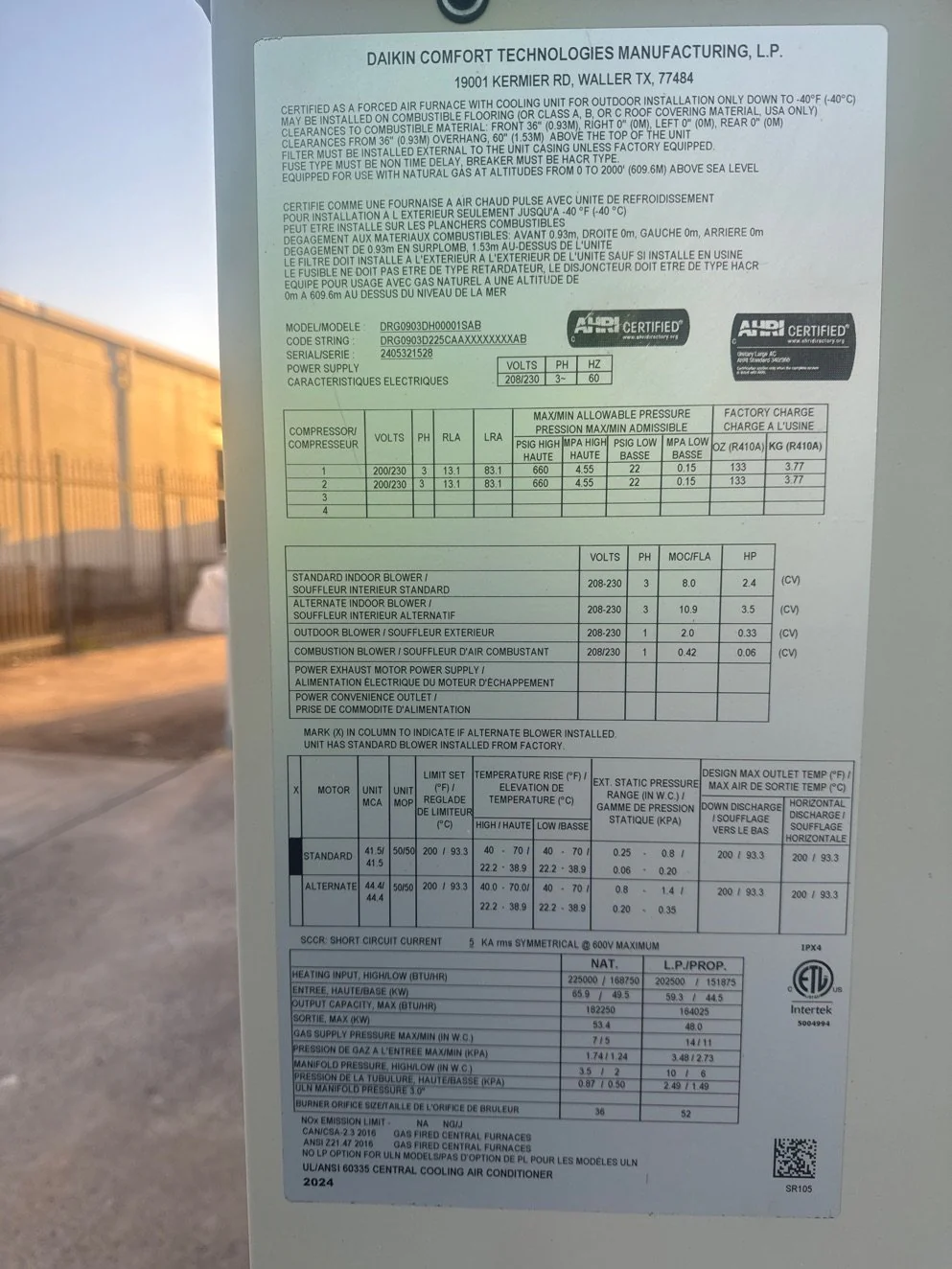 7.5 Ton Two-Stage Convertible Natural Gas/Electric Packaged Unit, 12.2 EER, 208-230/60/3, R410A - Image 5