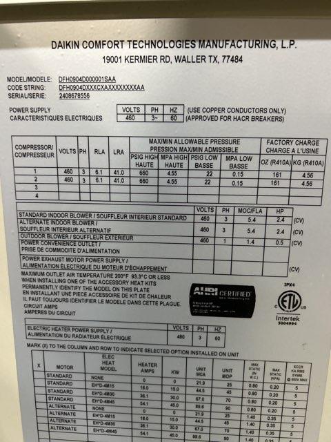 7.5 Ton Two-Stage Convertible Packaged Heat Pump Unit, 11 EER, 460/60/3, R410A - Image 4