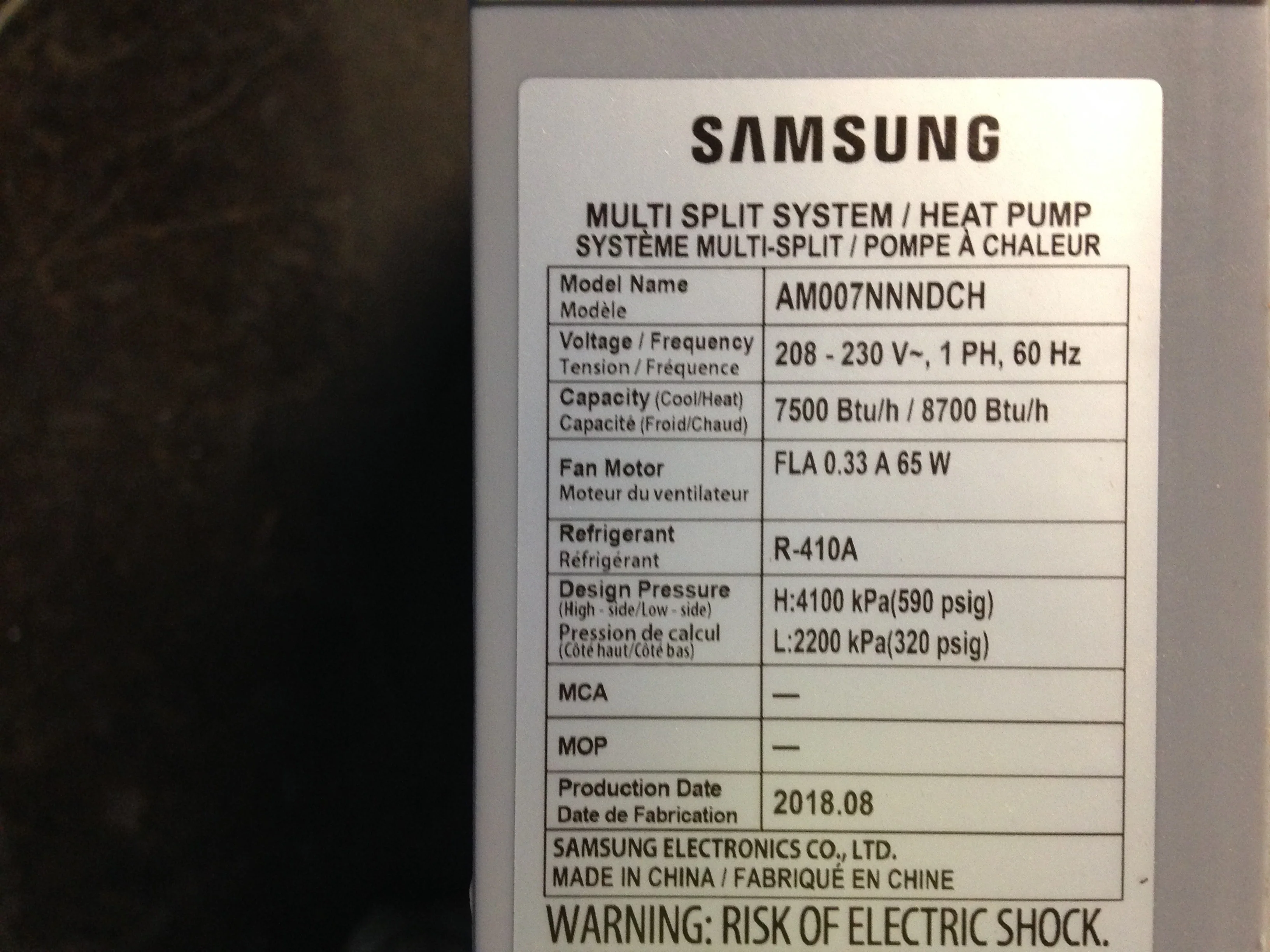 7,000 BTU Wind Free 4 Way Cassette ID Mini-Split Heat Pump , 208-230/60/1  R-410A  CFM 230/272/318 - Image 6