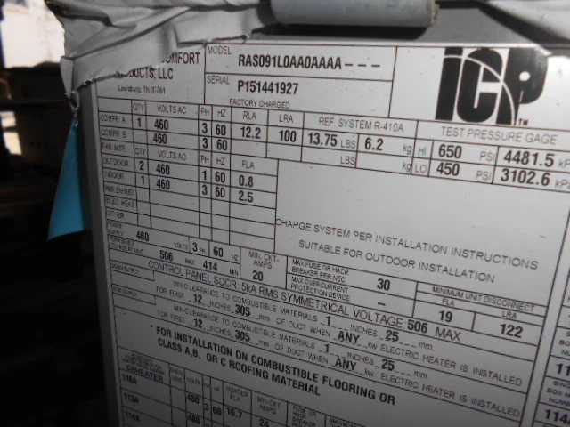 7.5 Ton 11.2 EER Packaged Air Conditioner Unit, 460/60/3 R-410A - Image 3