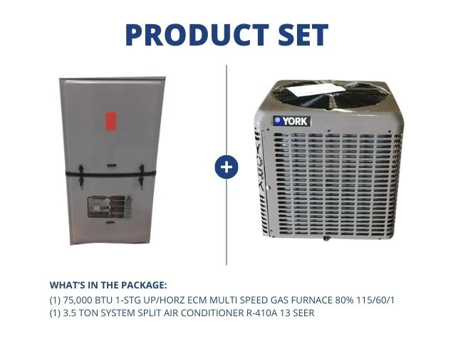 75,000 BTU 1-Stg Up/Horz ECM Multi Speed Gas Furnace 80% 115/60/1 with 3.5 Ton SS AC R-410A 13 SEER