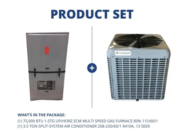 75,000 BTU 1-Stg Up/Horz Multi Speed Gas Furnace 80% with 3.5 Ton SS AC 208-230/60/1 R410A, 13 SEER