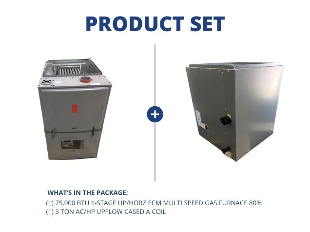 75,000 BTU Single-Stage Up/Horz ECM Multi Speed Gas Furnace 80% with 3 Ton AC/HP Upflow Cased A Coil