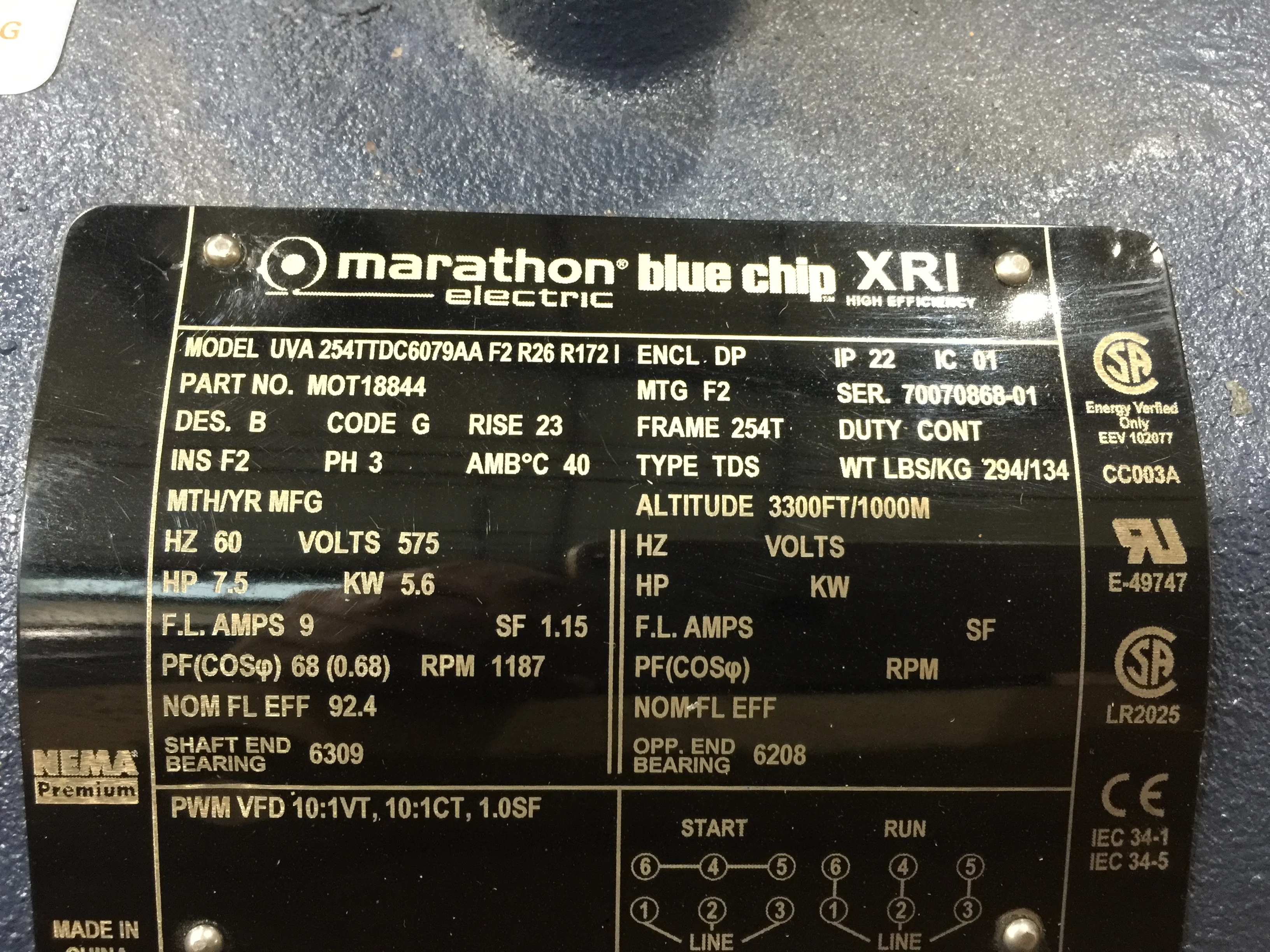 7.5 HP Blue Chip Xri High Efficiency" General Purpose Electric Motor; 575/60/3 - Image 5