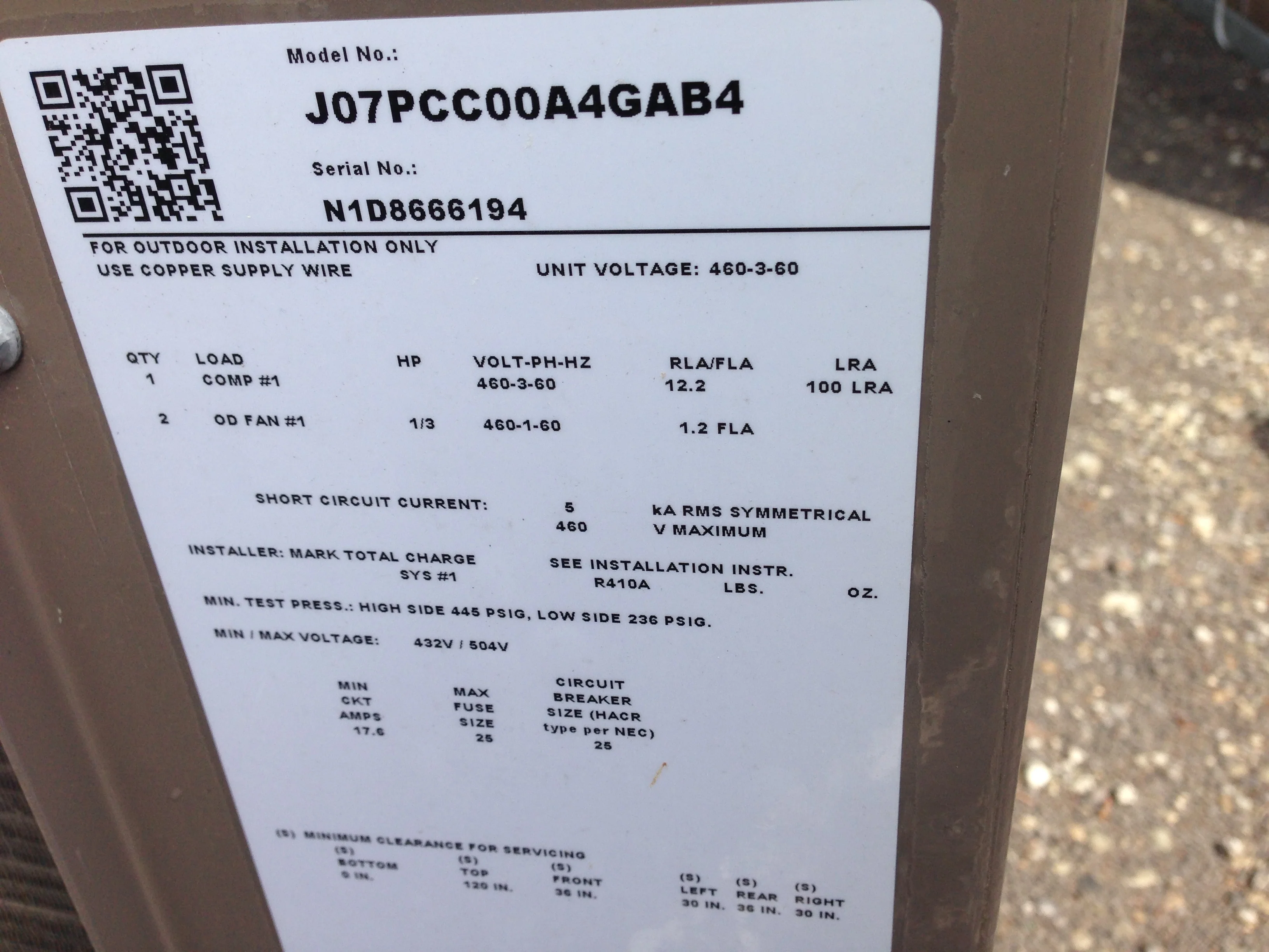 7.5 Ton Split System Heat Pump Unit, 460/60/3, R-410A - Image 3