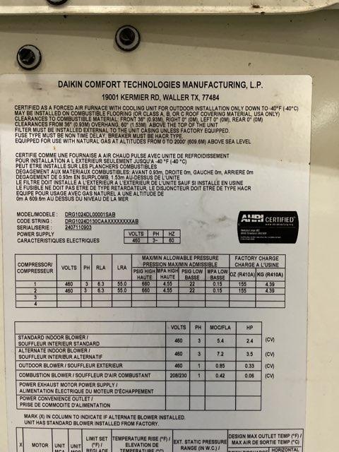 8.5 Ton Two-Stage Convertible Natural Gas/Electric Packaged Unit, 12.2 EER, 460/60/3, R410A - Image 5