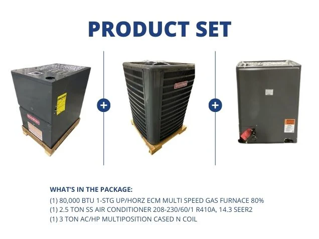 80,000 BTU 1-Stg Up/Horz ECM Gas Furnace 80%, 2.5 Ton SS AC 14.3 SEER2 with 3 Ton Multi Cased N Coil