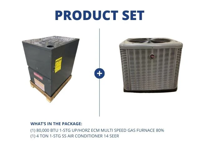 80,000 BTU 1-Stg Up/Horz ECM Multi Speed Gas Furnace 80% with 4 Ton 1-Stg SS Air Conditioner 14 SEER