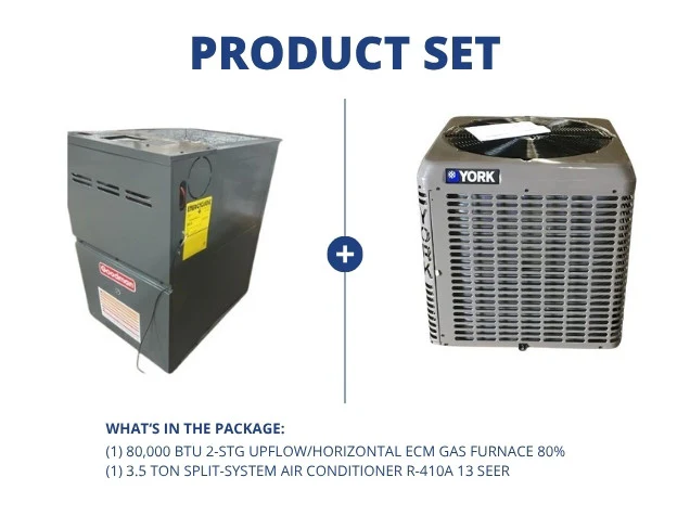 80,000 BTU 2-Stg Upflow/Horizontal ECM Gas Furnace 80% and 3.5 Ton SS Air Conditioner R-410A 13 SEER