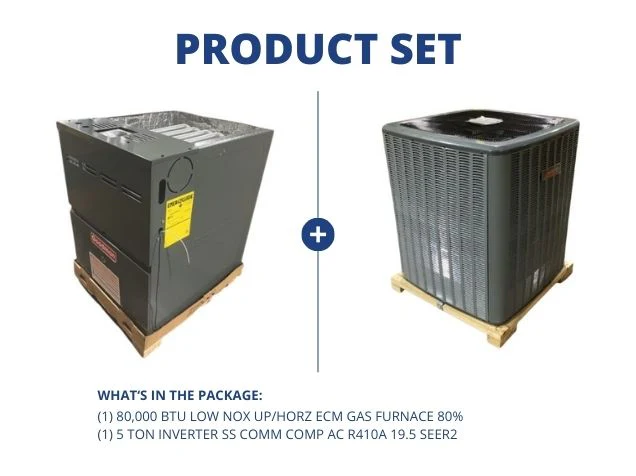 80,000 BTU Low Nox Up/Horz ECM Gas Furnace 80% with 5 Ton Inverter SS Comm Comp AC R410A 19.5 SEER2