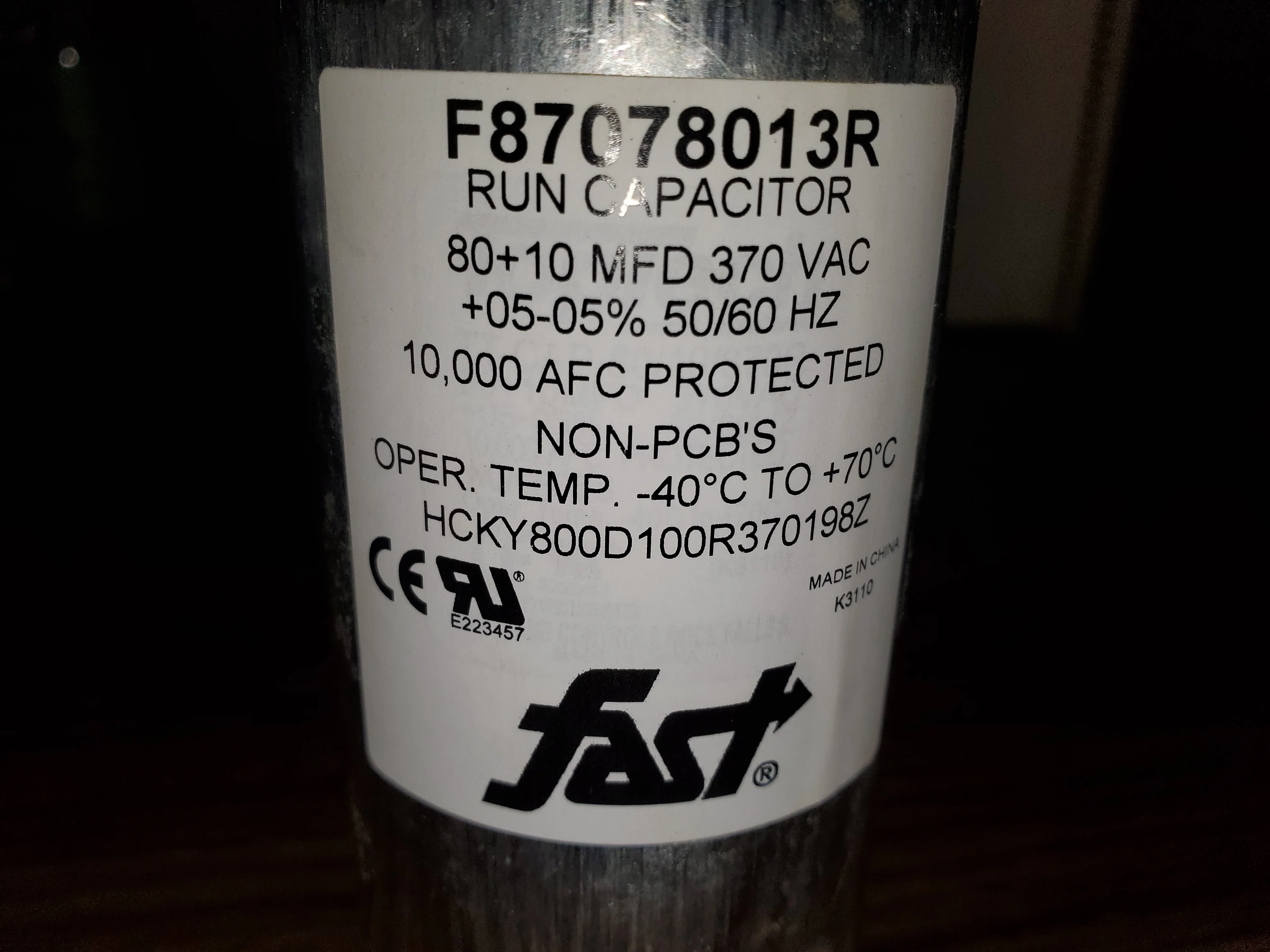 80+10 MFD X 370 VAC Round Dual Run Capacitor - Image 2
