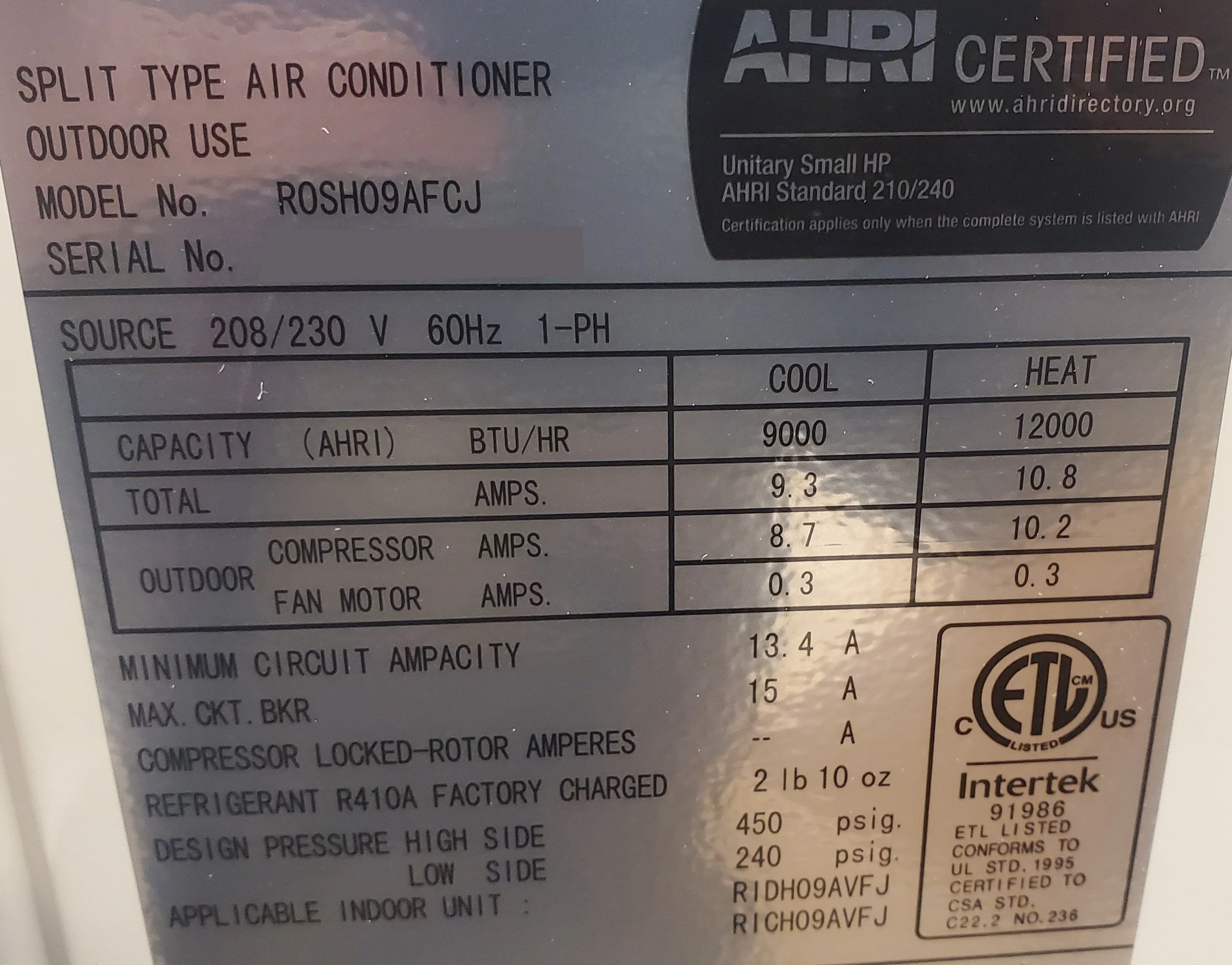 9,000 BTU Classic Plus Series Single-Zone Inverter Outdoor Mini-Split Heat Pump Unit - Image 3