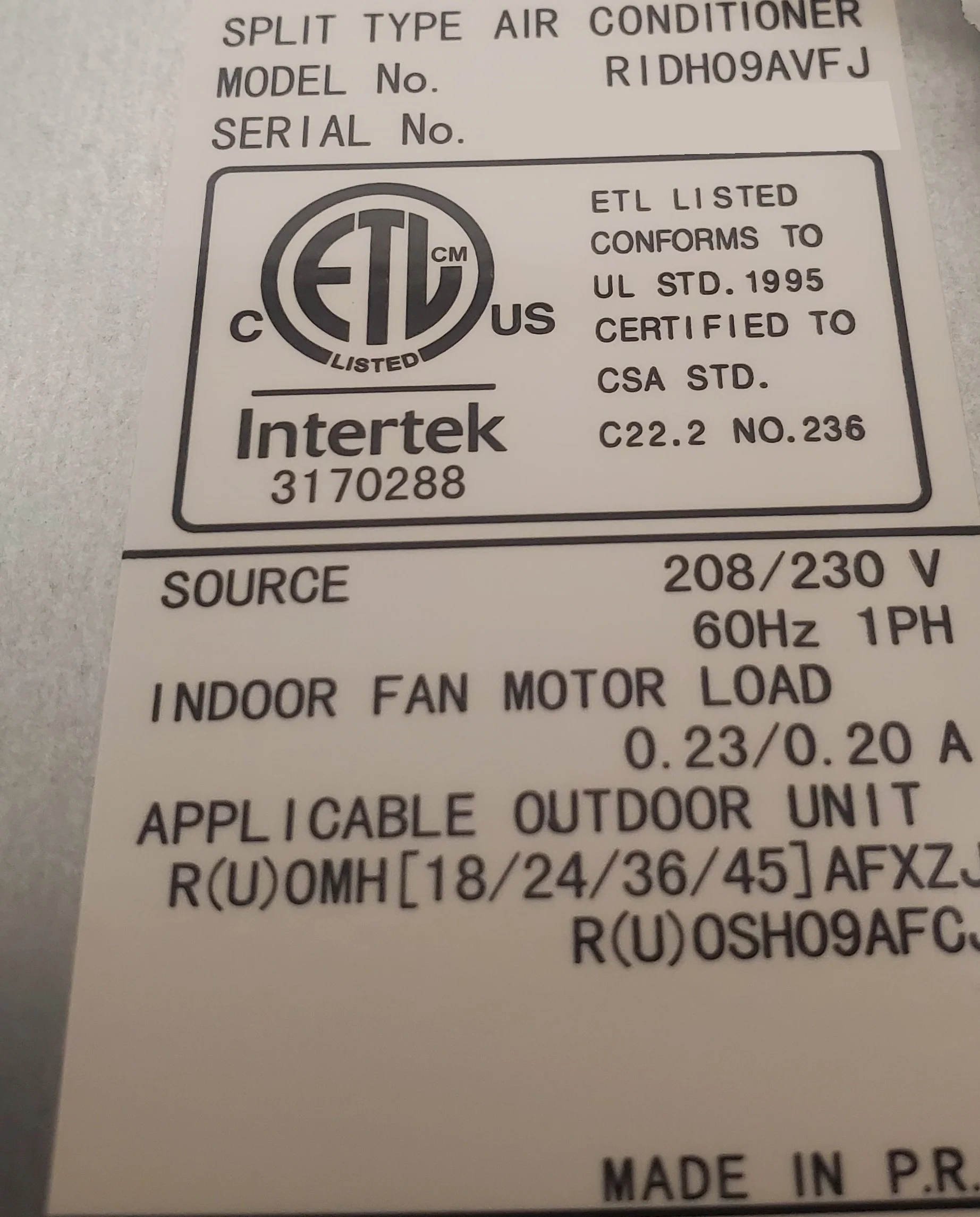 9,000 Btu 'Classic' Series Slim Duct Inverter ID Mini-Split Heat Pump , 21 Seer 208-230/60/1 R-410A - Image 5
