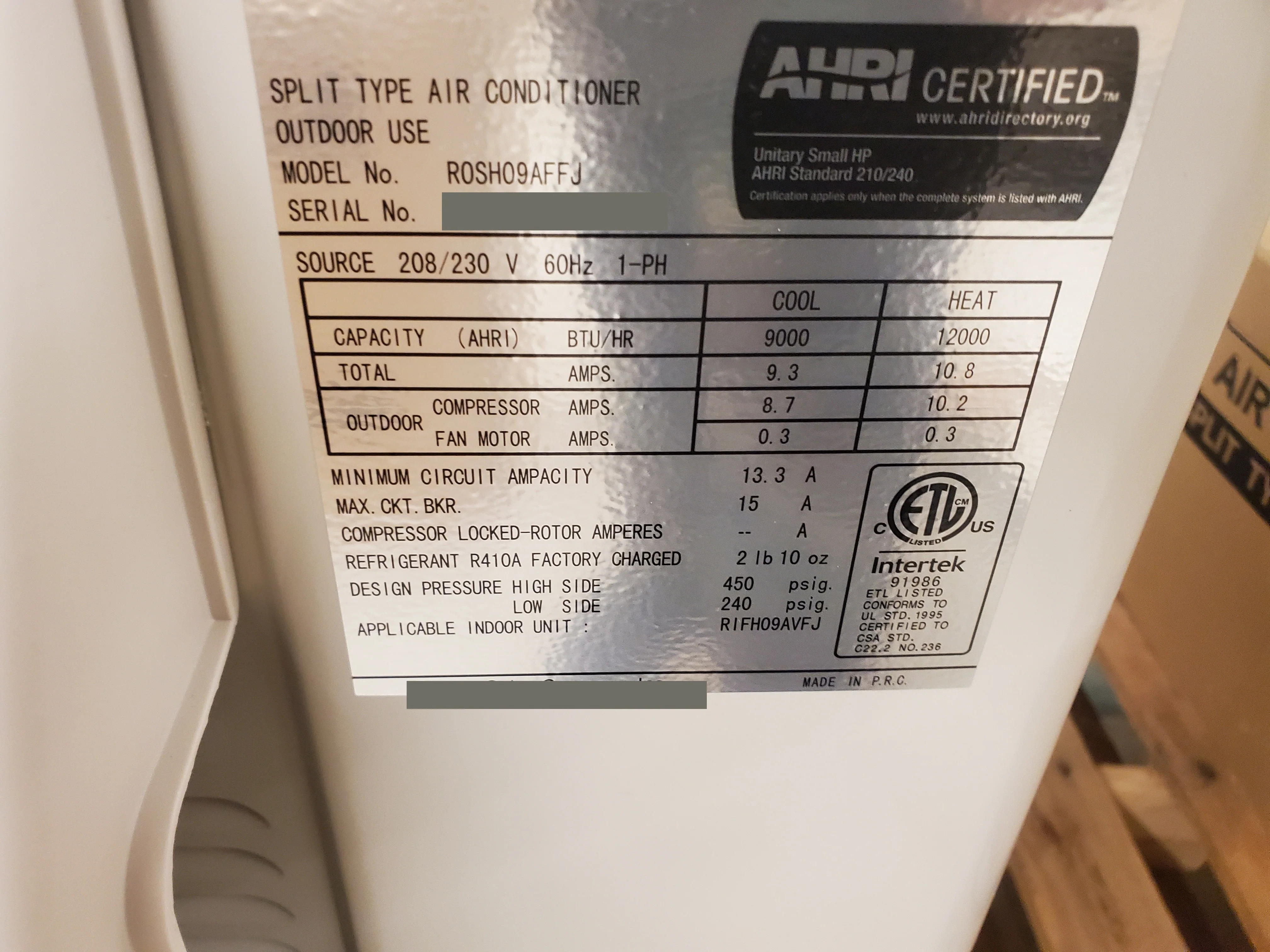 9,000 BTU "Prestige" Series Single-Zone Inverter Outdoor Mini-Split Heat Pump Unit, 208-230/60/1 - Image 5