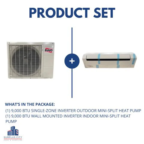 9,000 Btu Single-Zone Inverter Mini-Split Heat Pump Set, 115/60/1 R-410A 16 Seer