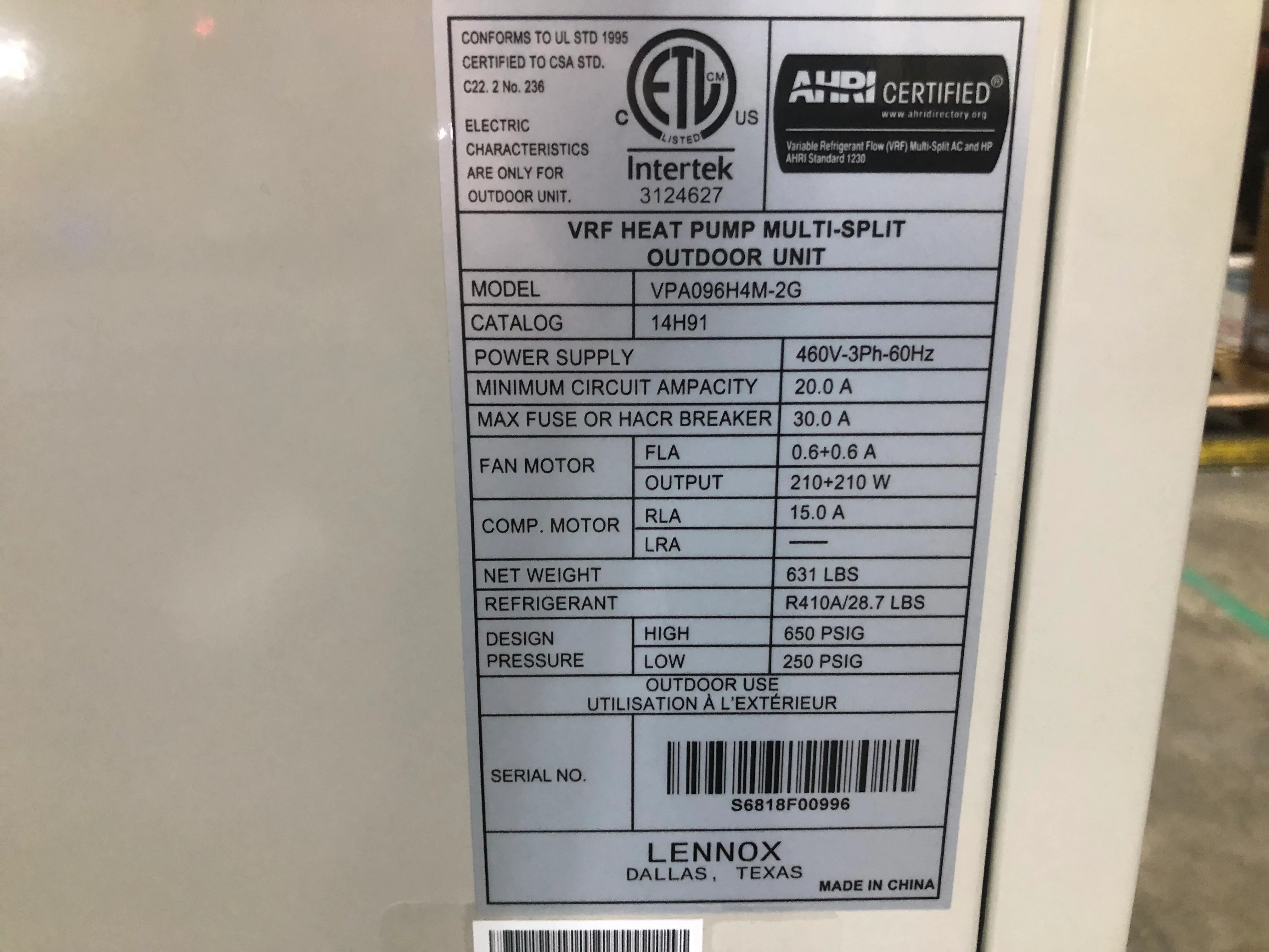 96,000 BTU VRF Heat Recovery Multi-Split DC Inverter Outdoor Unit 13 Seer 460/60/3 R-410A - Image 4