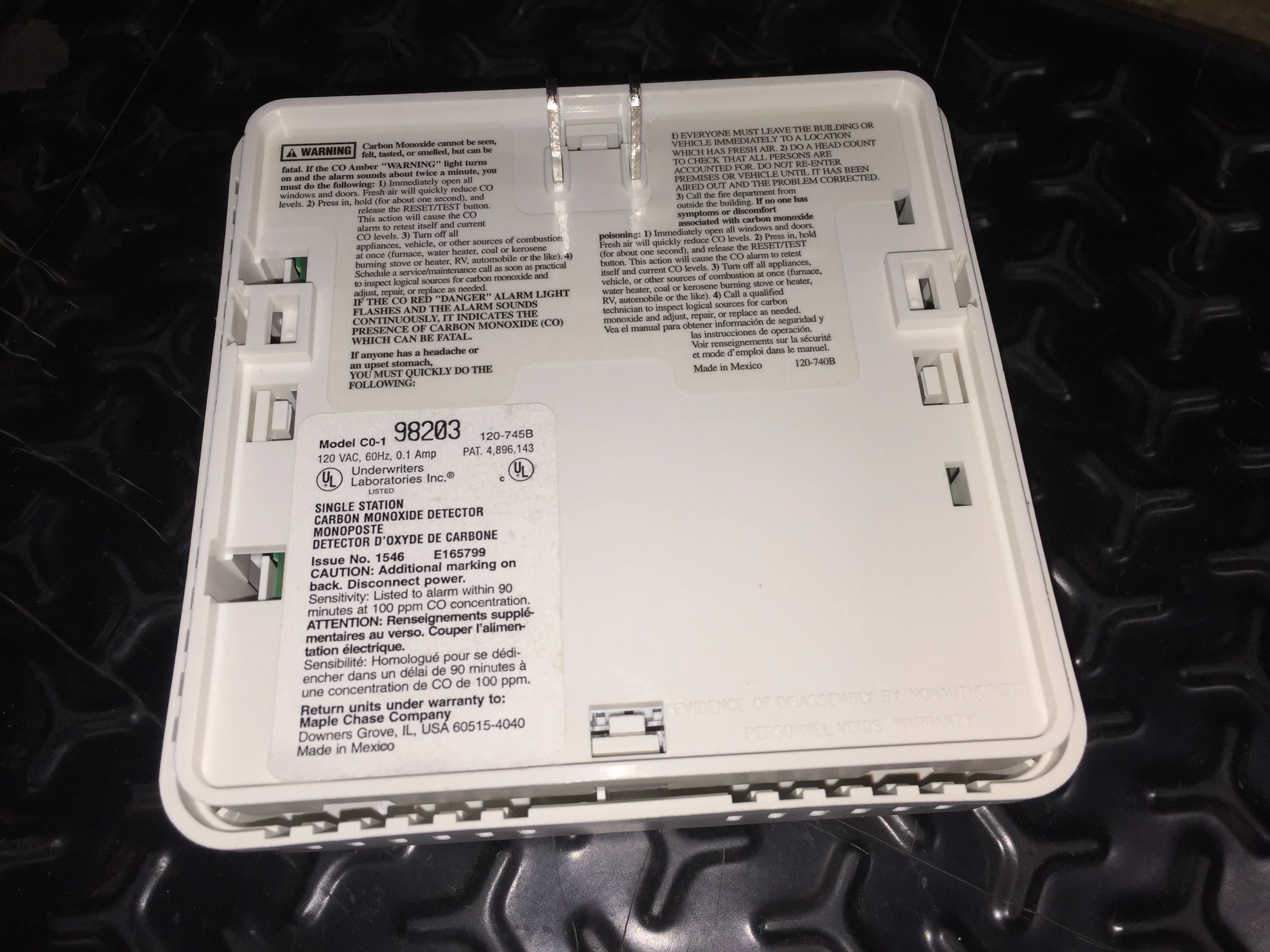 AC PLUG IN CARBON MONOXIDE ALARM 120/60 0.1 AMPS - Image 2