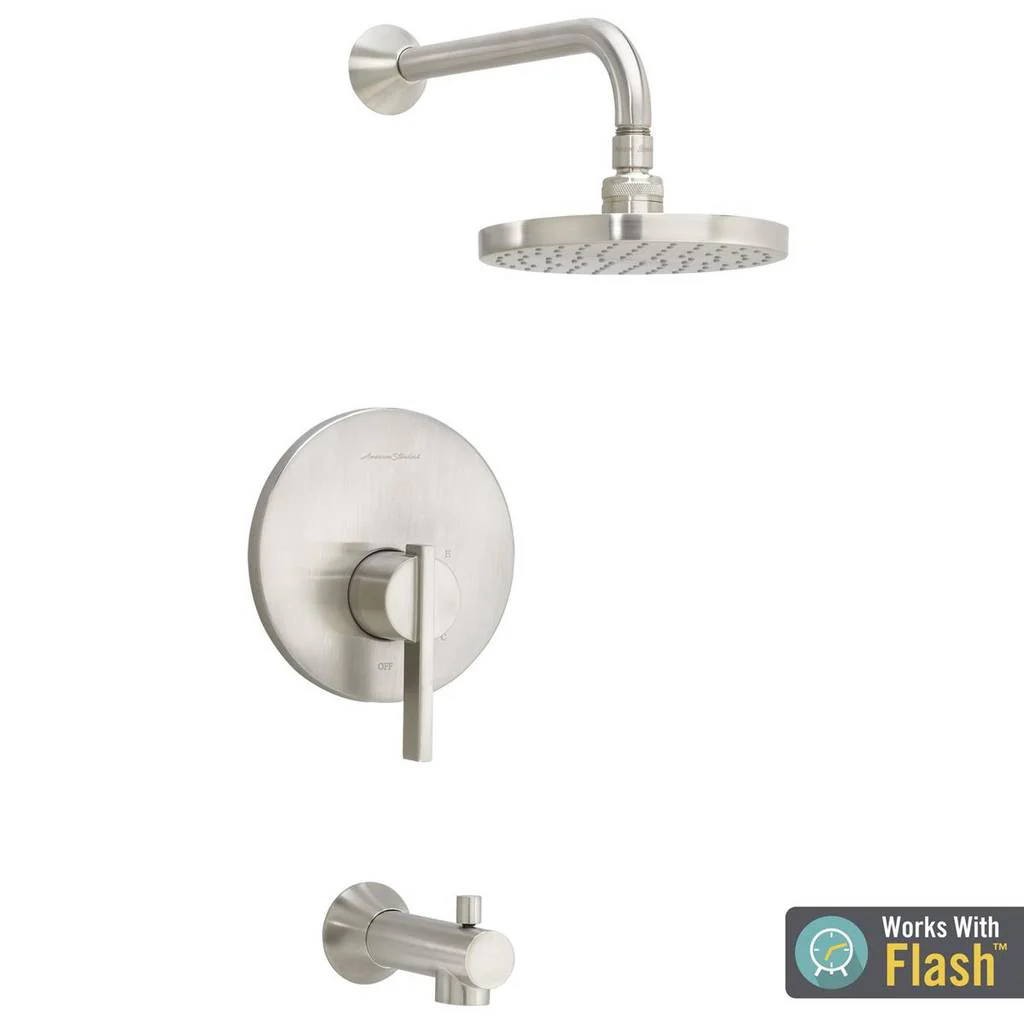 Boulevard Brushed Nickel Pressure Balance Bath/Shower Trim Kit; Less Valve
