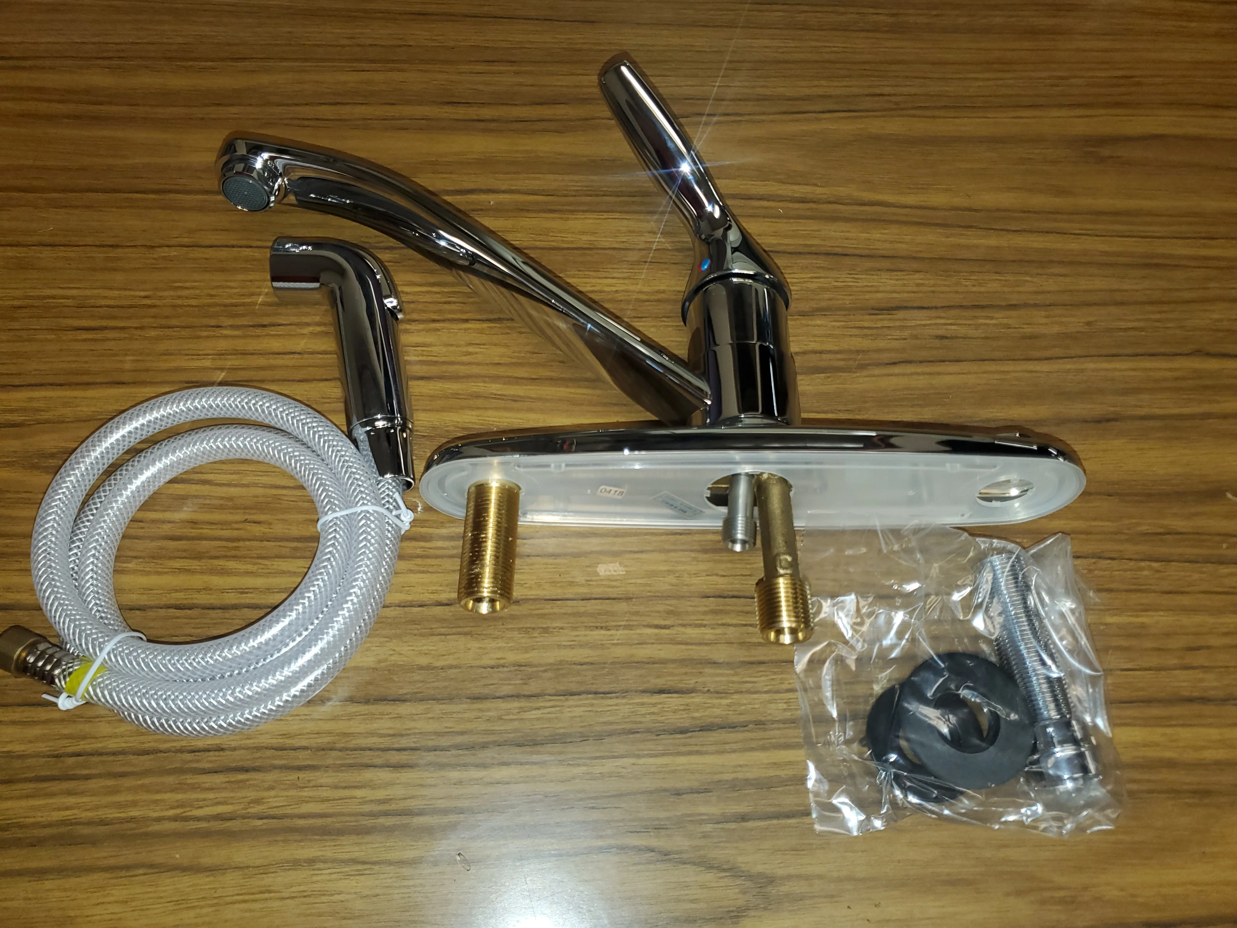 Colony Single Control Kitchen Faucet w/Metal Lever Handle, Handspray Through Escutcheon-Chrome - Image 2