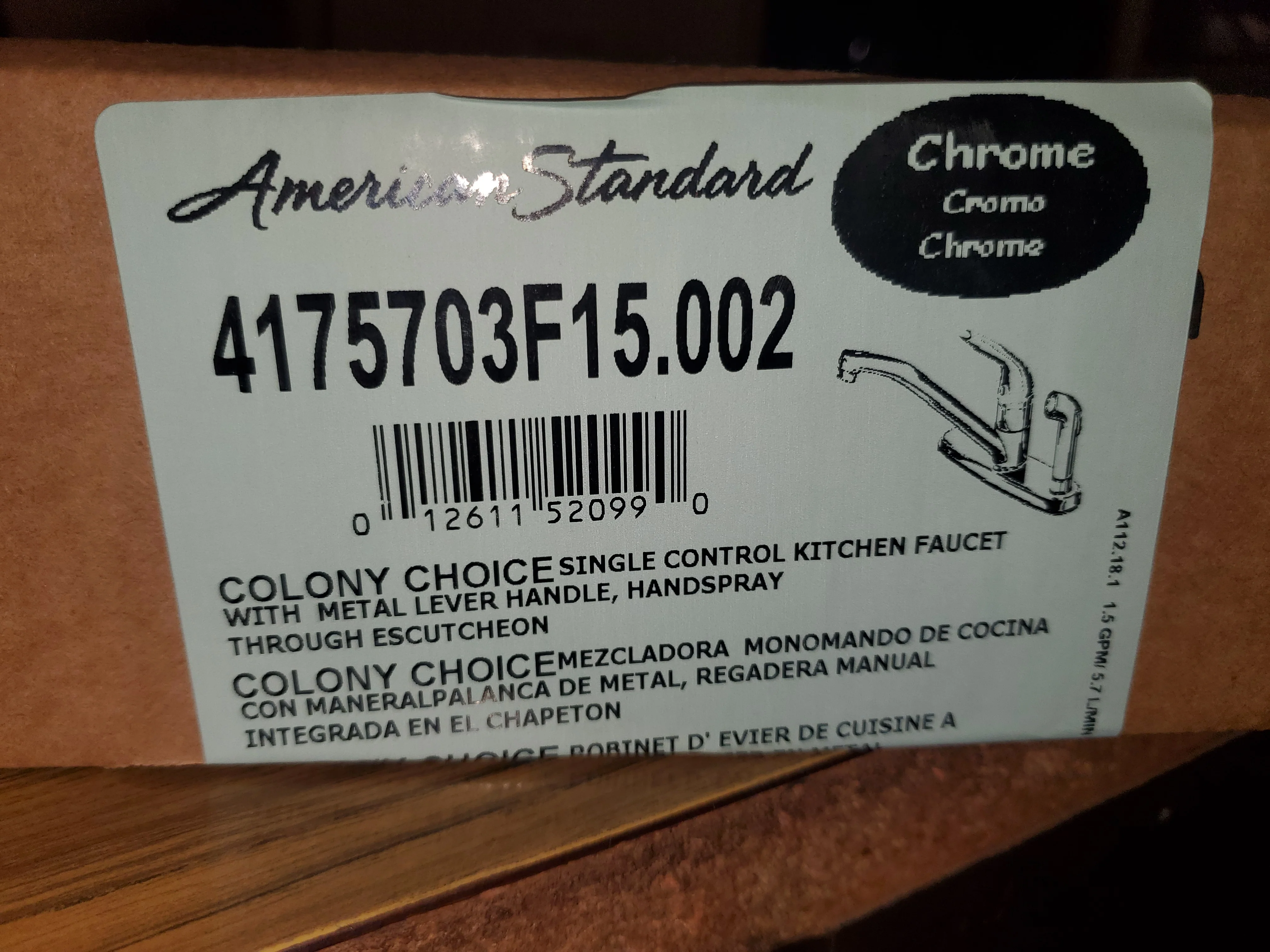 Colony Single Control Kitchen Faucet w/Metal Lever Handle, Handspray Through Escutcheon-Chrome - Image 3