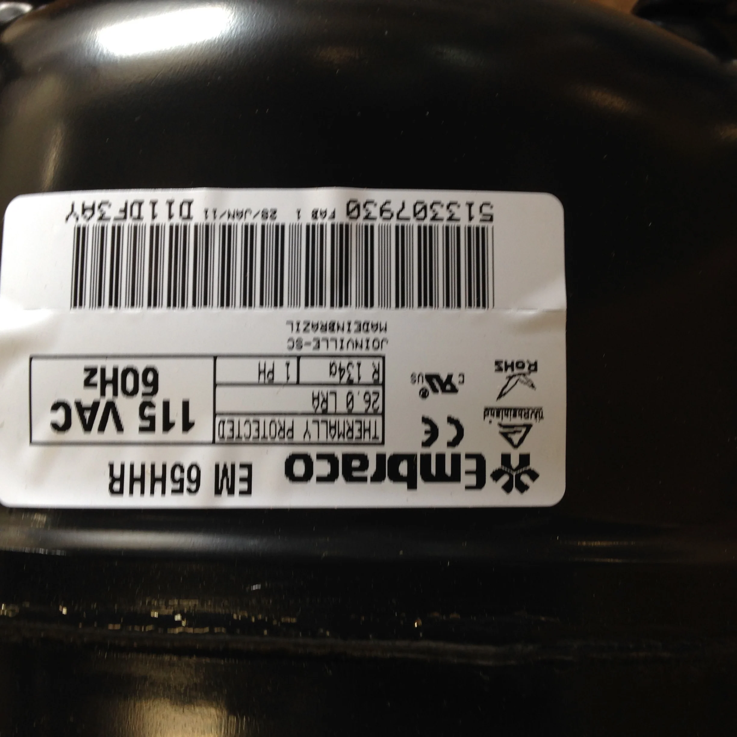 Em65Hhr1 1/6 HP Relay Refrigeration Compressor, 115/60/1, R134A - Image 5