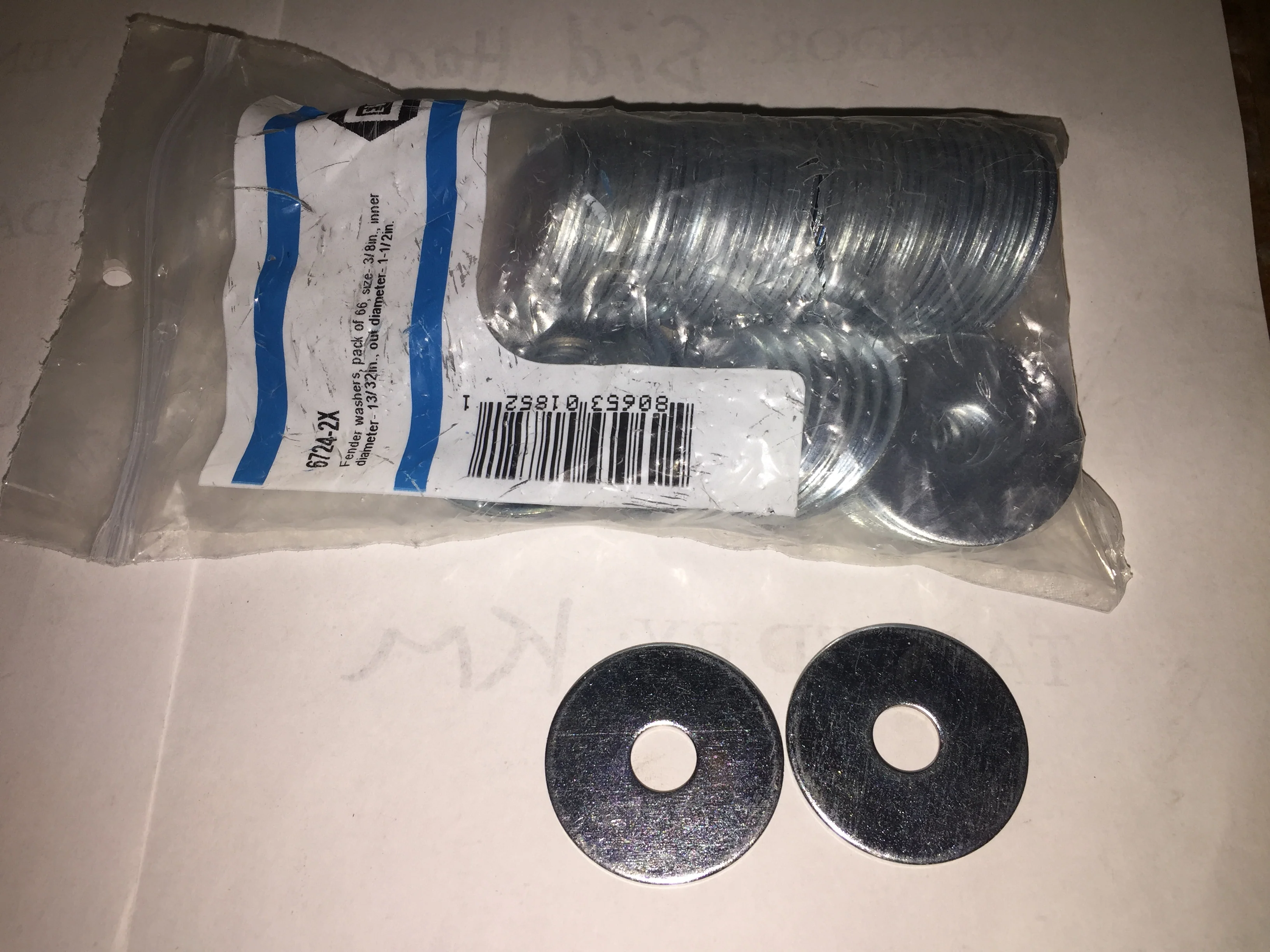 FENDER WASHERS 66/PACK 3/8" X 13/32" X 1-1/2' DIA