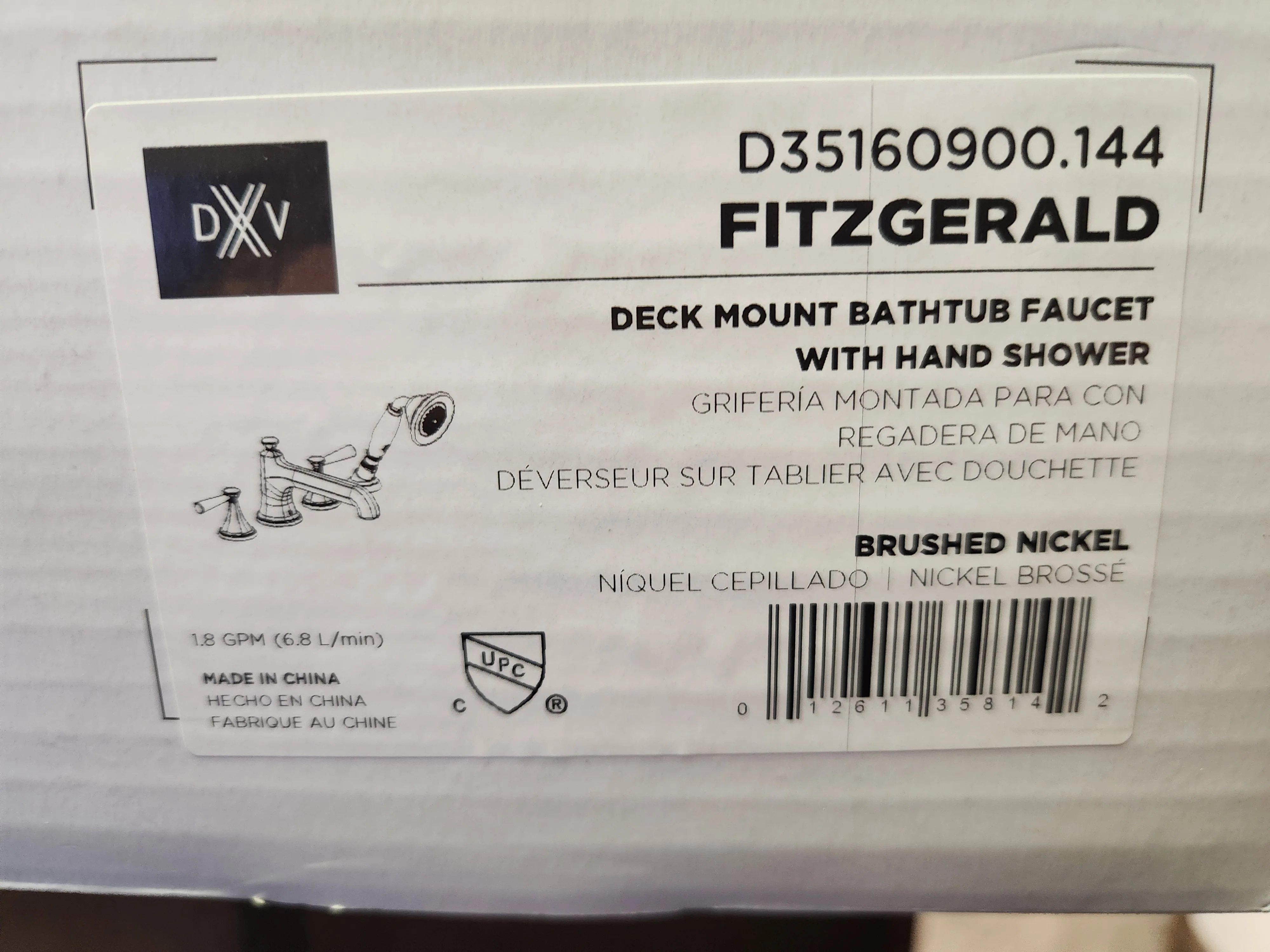 Fitzgerald Deck Mount 2 Handle Bathtub Faucet with Hand Shower, Brushed Nickel - Image 3