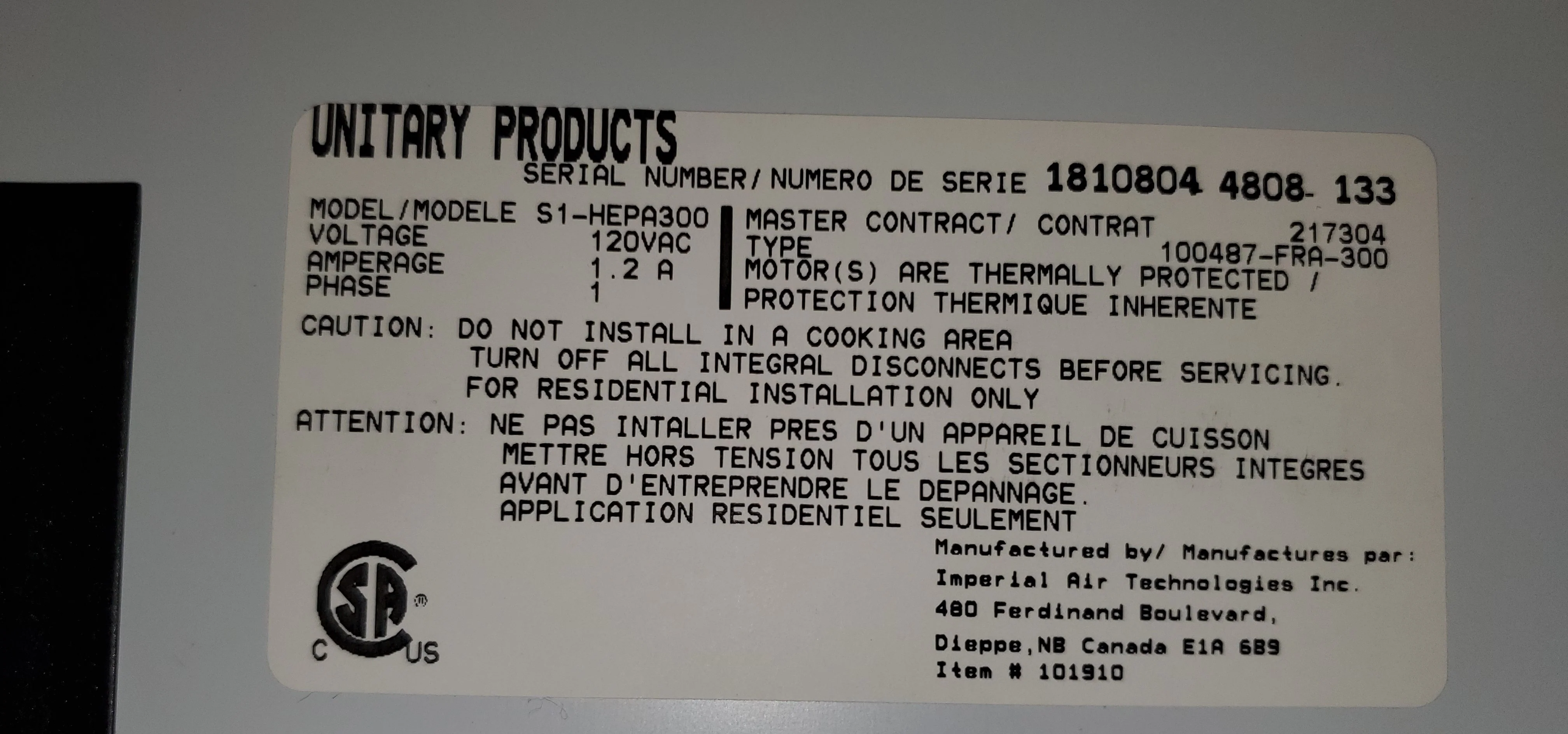 High Efficiency Air Cleaner 120/60/1, 220-300 CFM - Image 4
