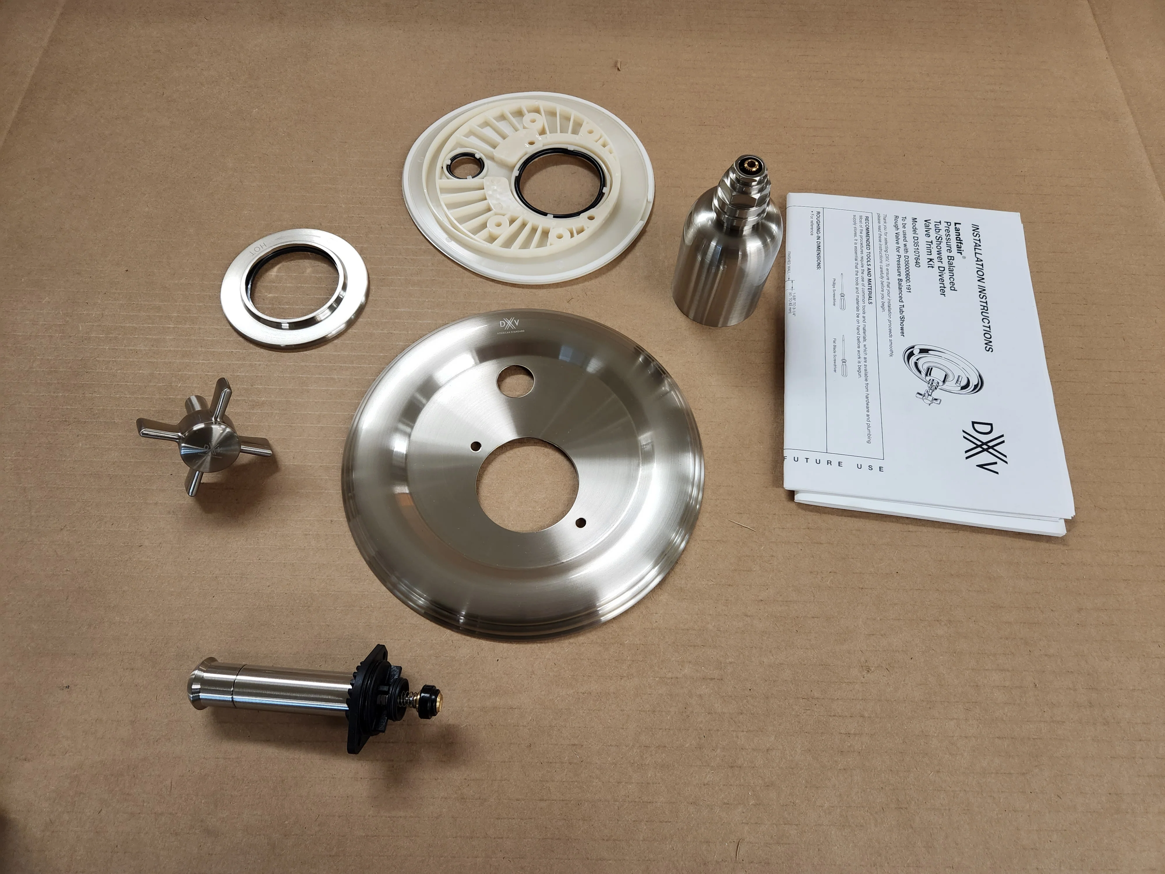 Landfair Brushed Nickel Pressure Balance Tub/Shower Trim Kit; Trim Only, Cross Handle - Image 2