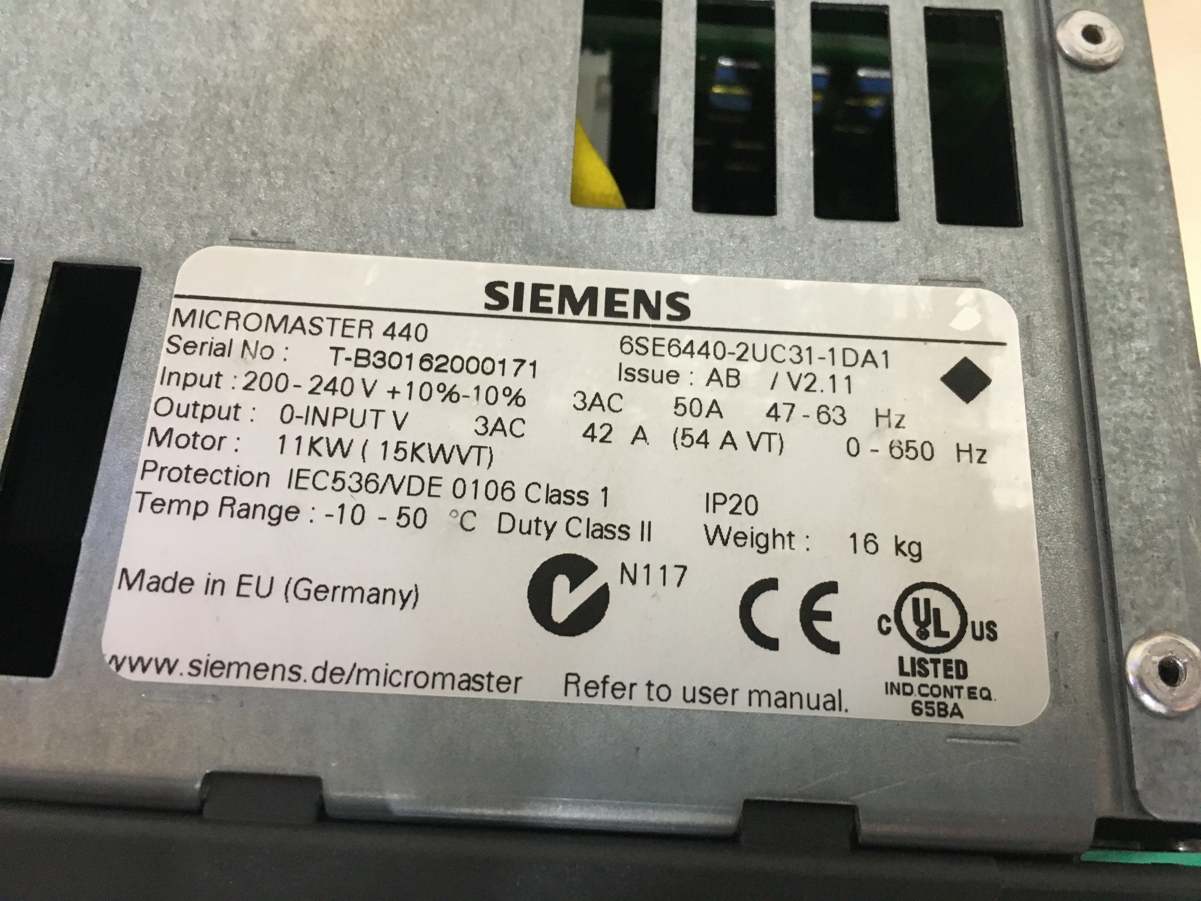 Micromaster 440 20 HP Variable Frequency Drive 200-240/47-63/3 50 Amp - Image 5