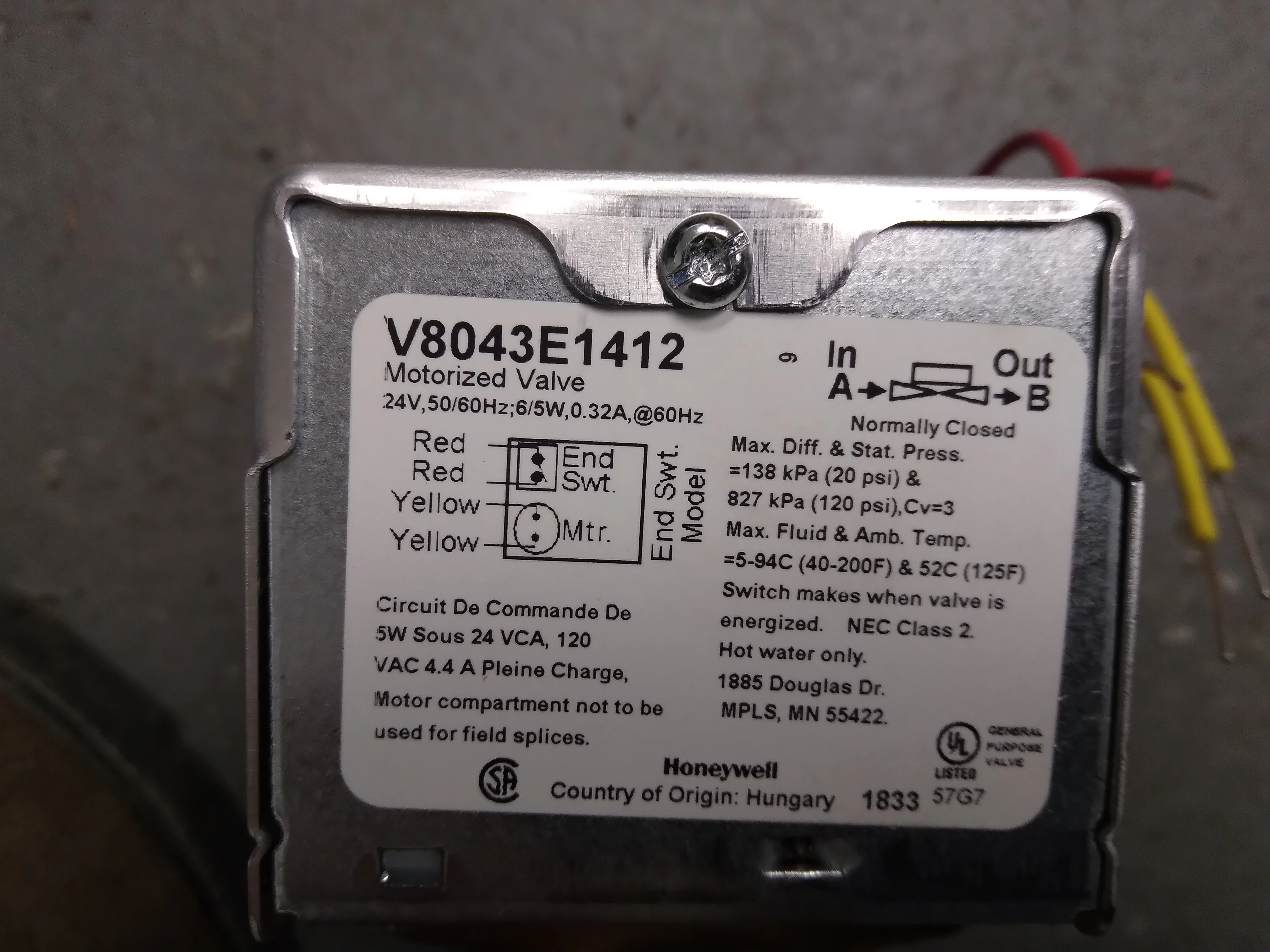 MOTORIZED ZONE VALVE 24VAC 3Cv NORMALLY CLOSED, 3/4" PRESS-IN - Image 4
