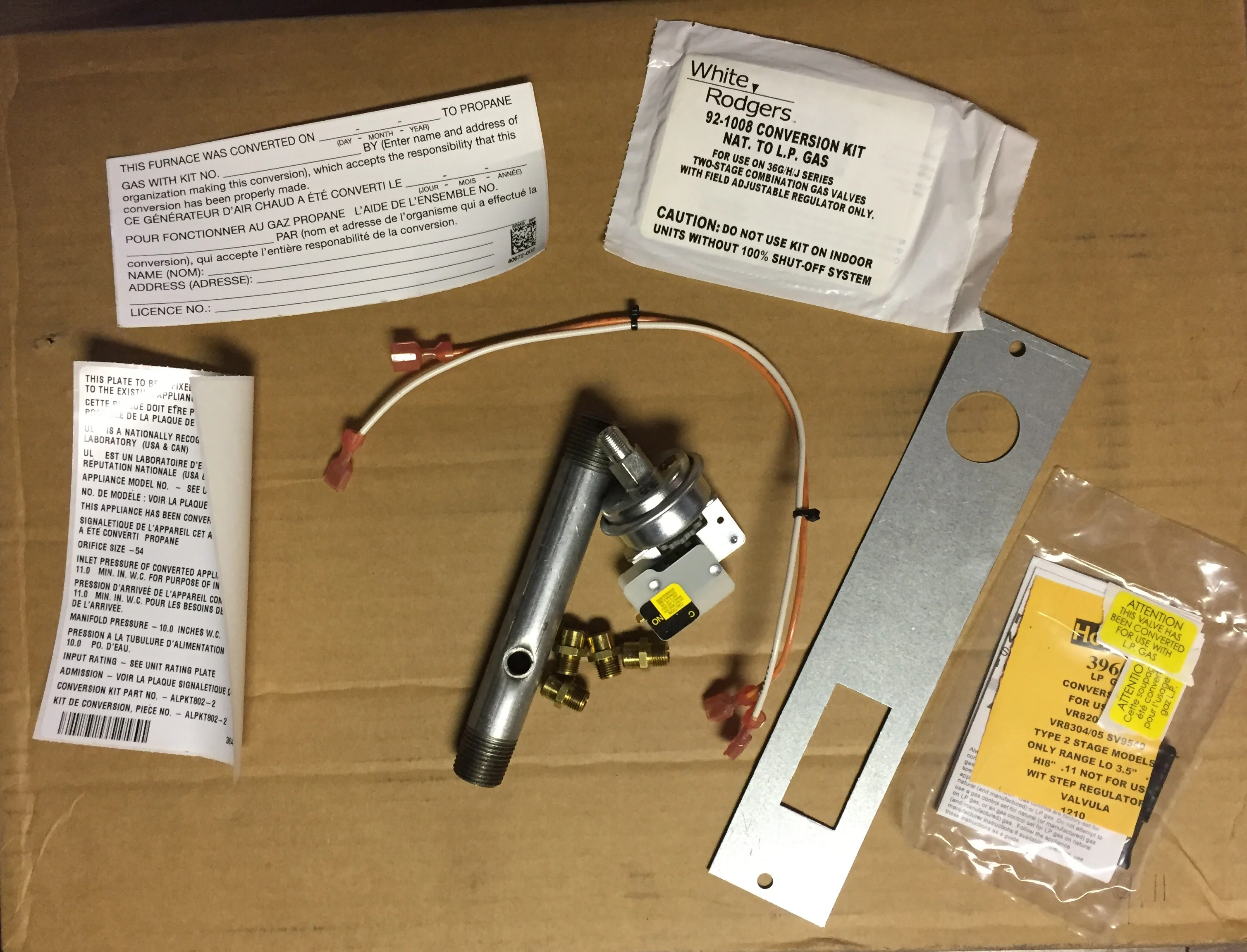 NATURAL GAS TO PROPANE CONVERSION KIT