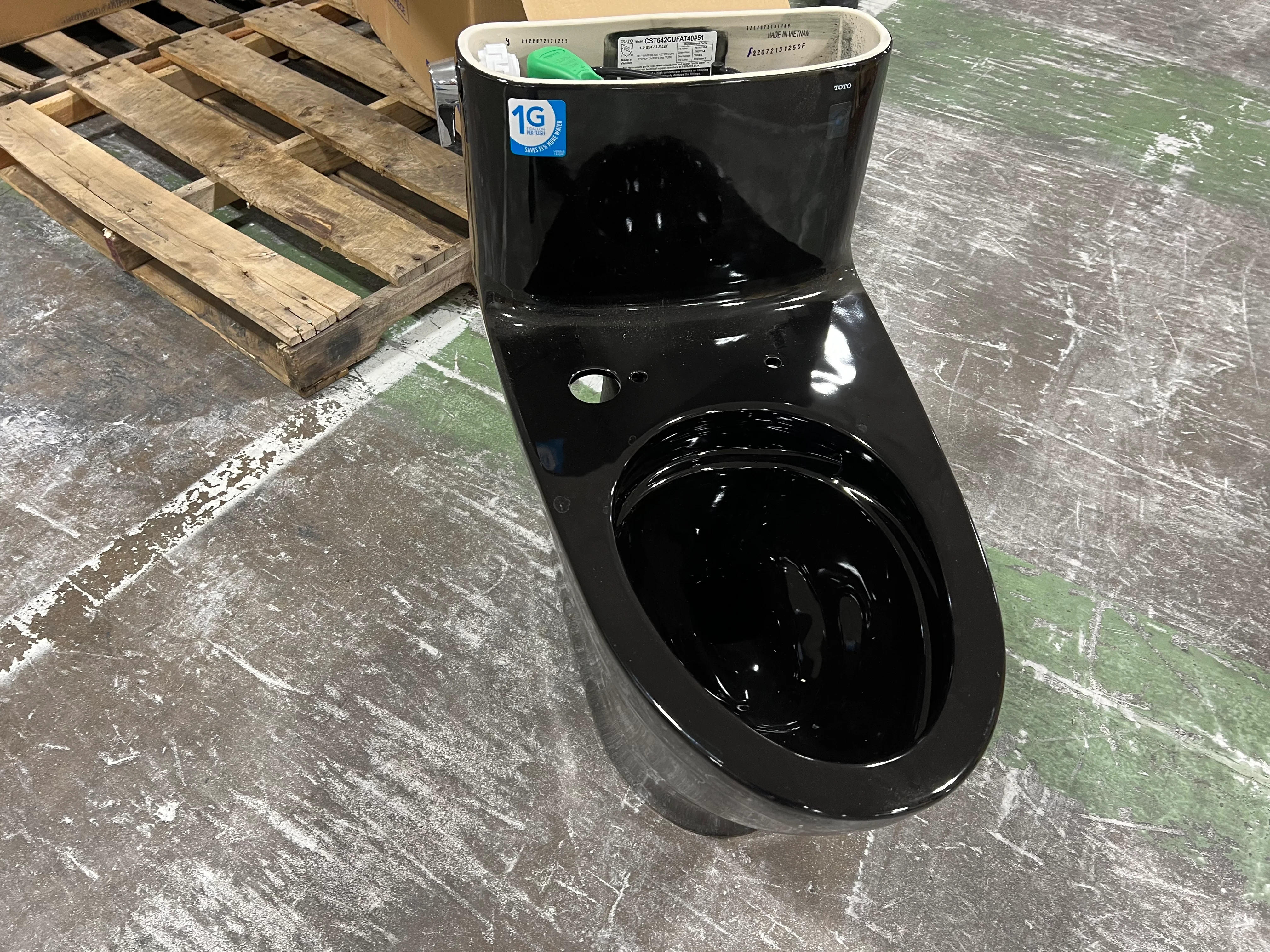 Nexus 1G Universal Height Elongated Bowl Toilet With Tank, Tank Lid And Seat, Ebony