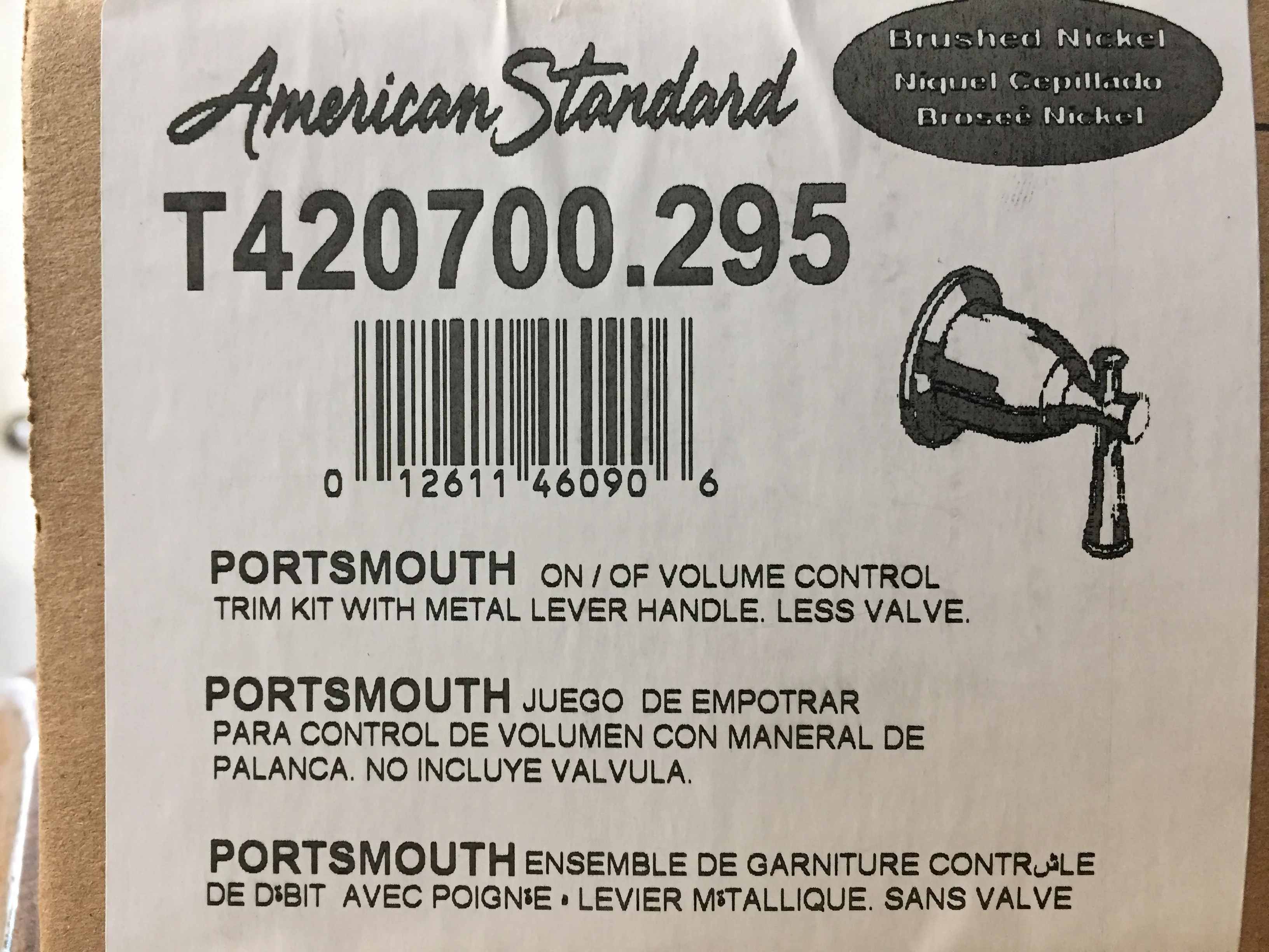 Portsmouth Brushed Nickel On/Off Volume-Control Trim Kit, No Valve - Image 3