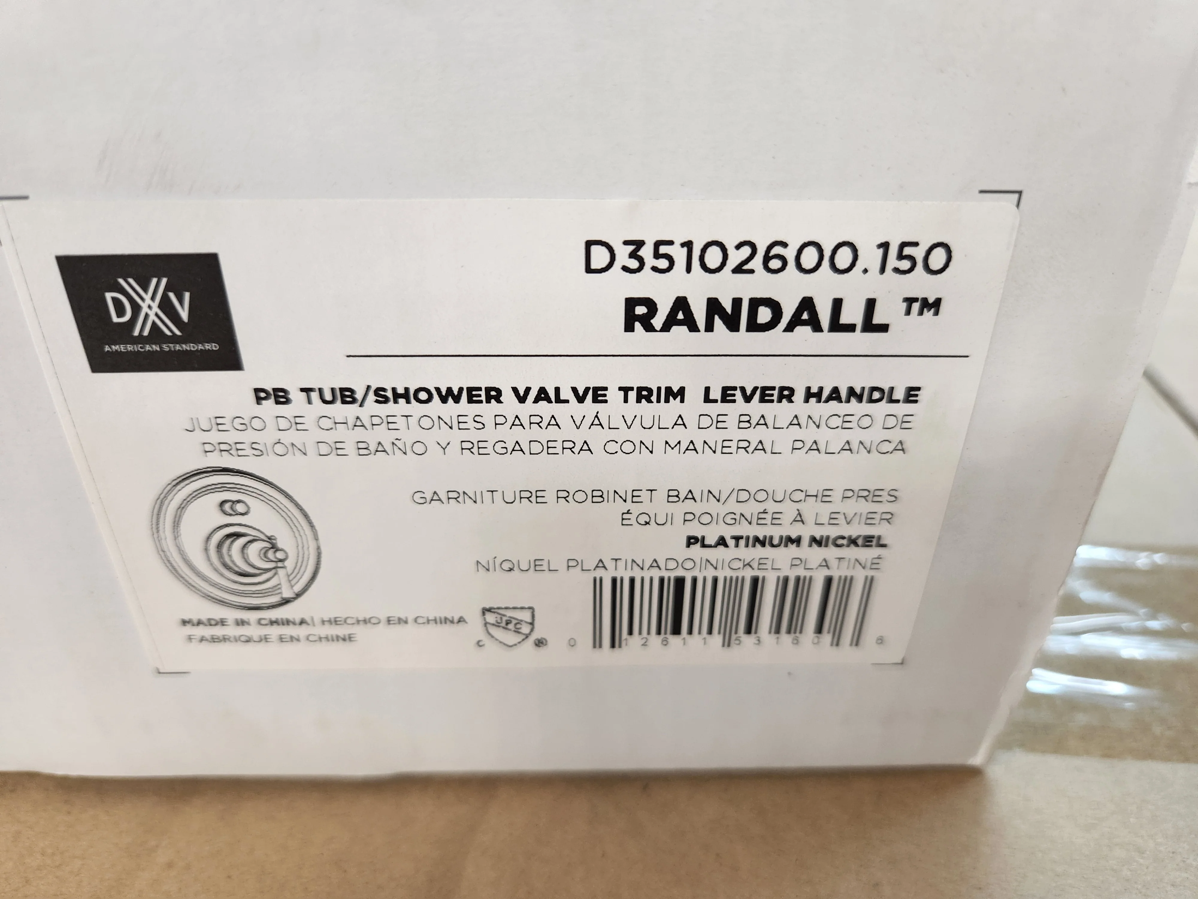 Randall Platinum Nickel Pressure Balanced Tub/Shower Valve Trim w/Lever Handle - Image 4
