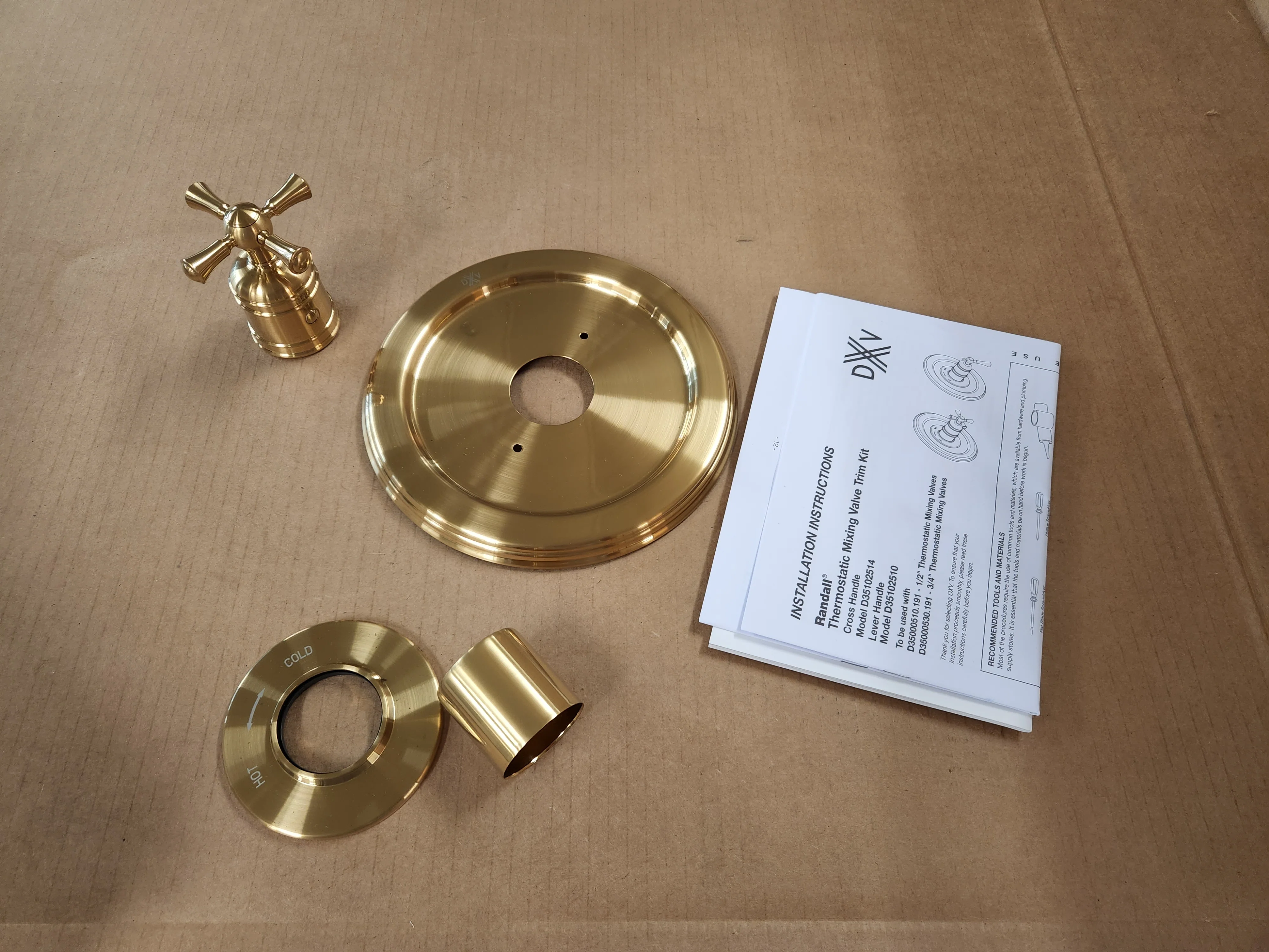 Randall Satin Brass Thermo Valve Trim Cross Handle