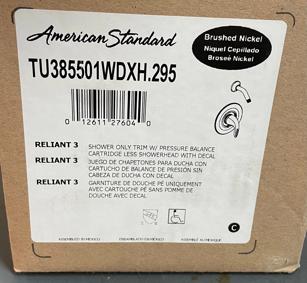 Reliant 3 Brushed Nickel Shower Only Trim w/Pressure Balance Cartridge/Less Showerhead With Decal - Image 4